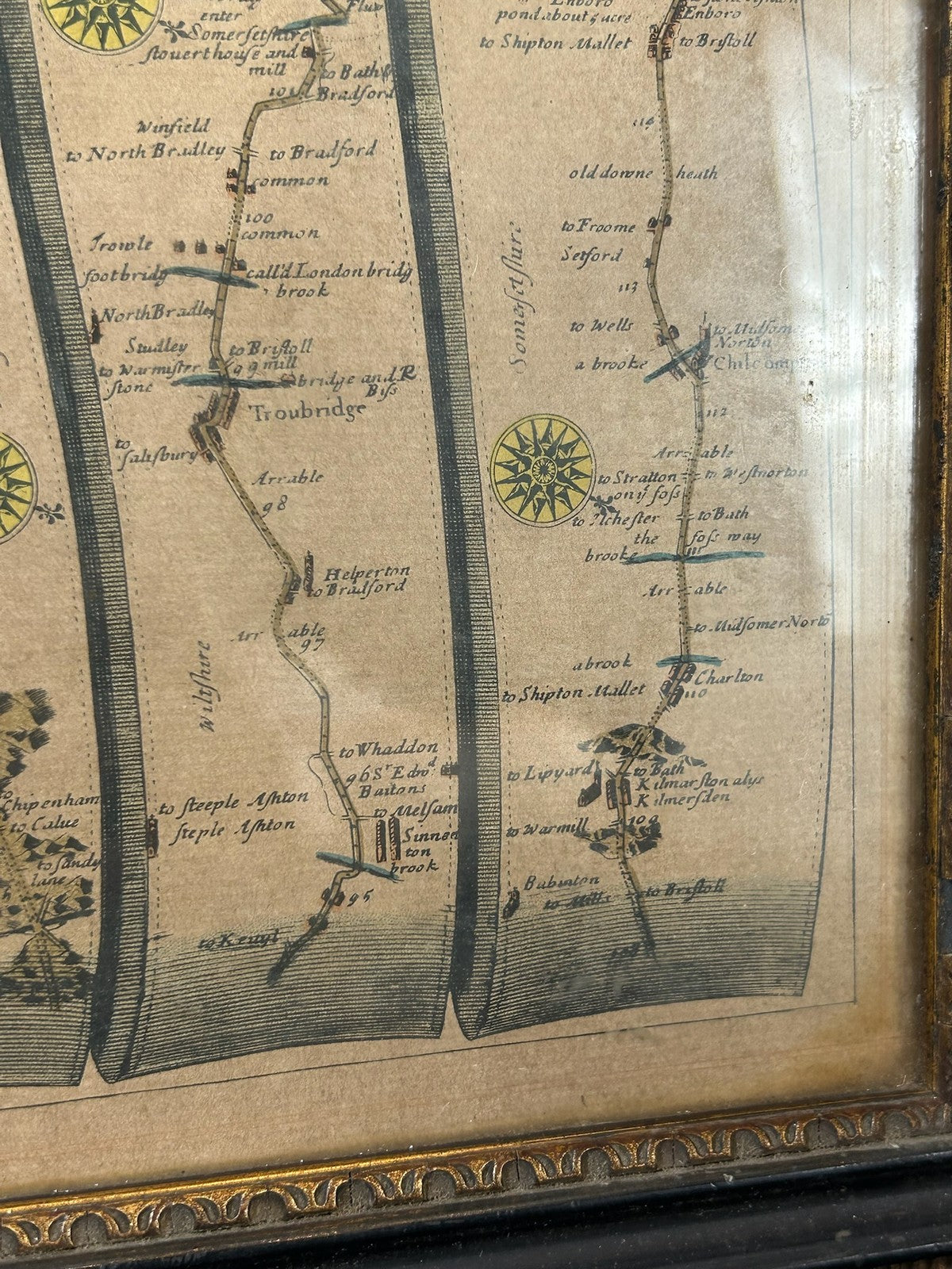 John Ogilby Road from London to Bath & Wells 17thC Strip Road Map Hand Coloured5
