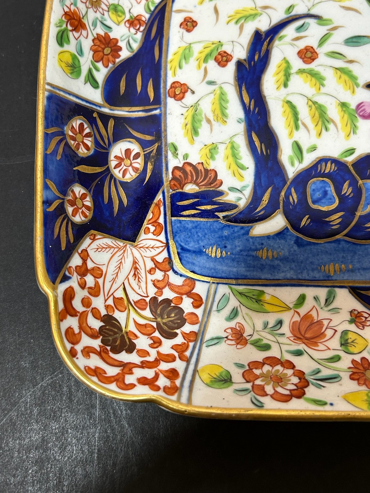 Antique Money Tree Pattern Imari Stone China Square Dish Blue Seal Mark 21cm1