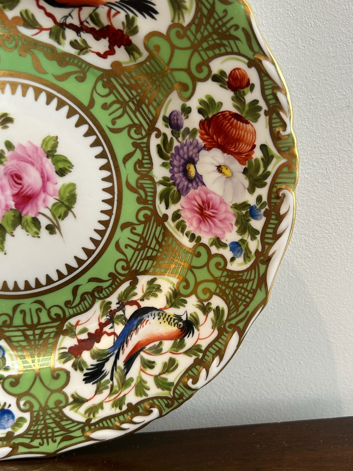 Regency Green Ground Exotic Bird Hand Painted Cabinet Plate c1820 Coalport Type5