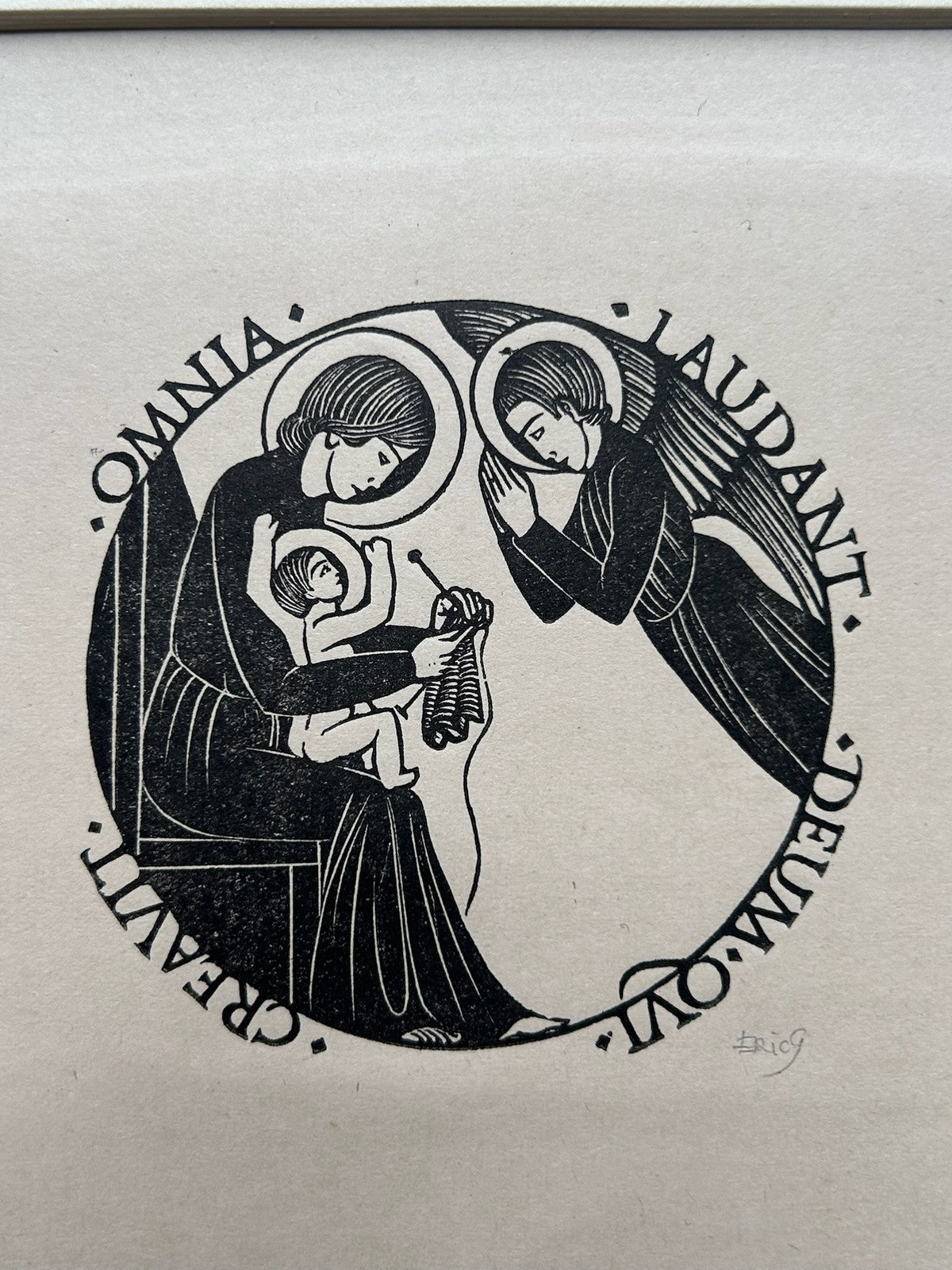 Eric Gill Signed Wood Engravings Virgin & Child Sedes Sapientiae Pair Mounted3