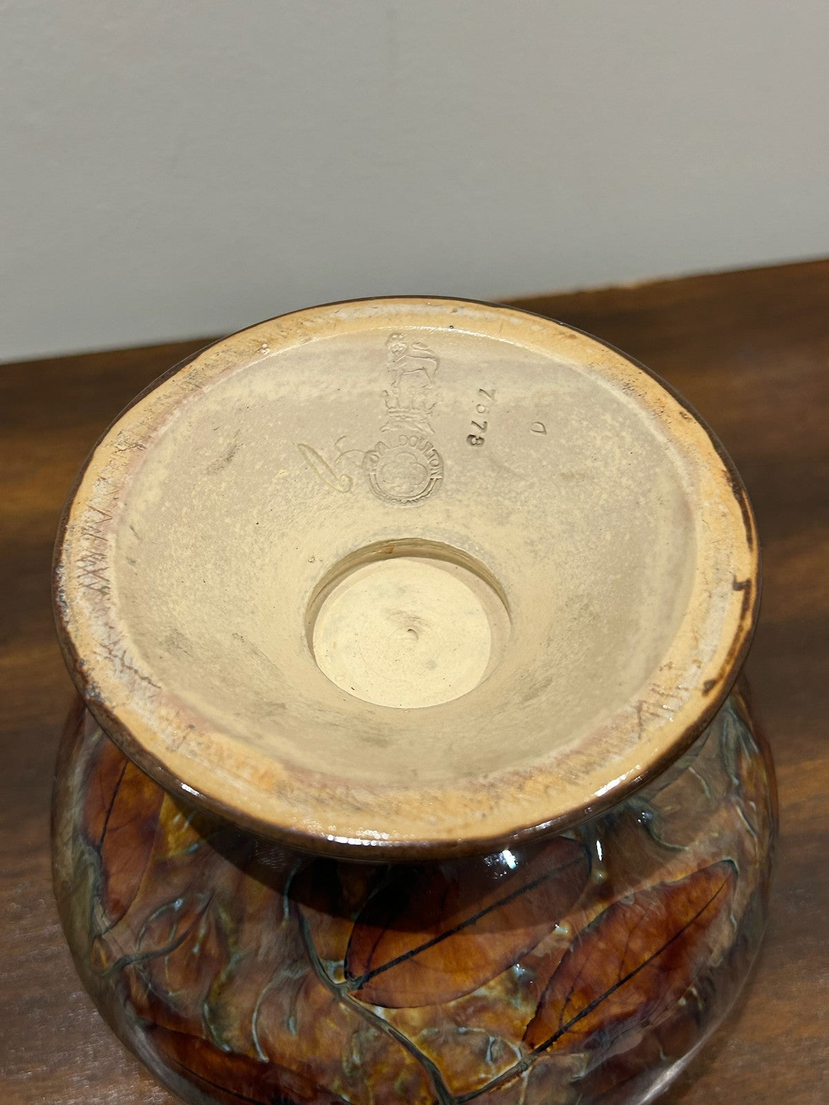 Royal Doulton Lambeth Stoneware Footed Bowl Mottled Glaze4
