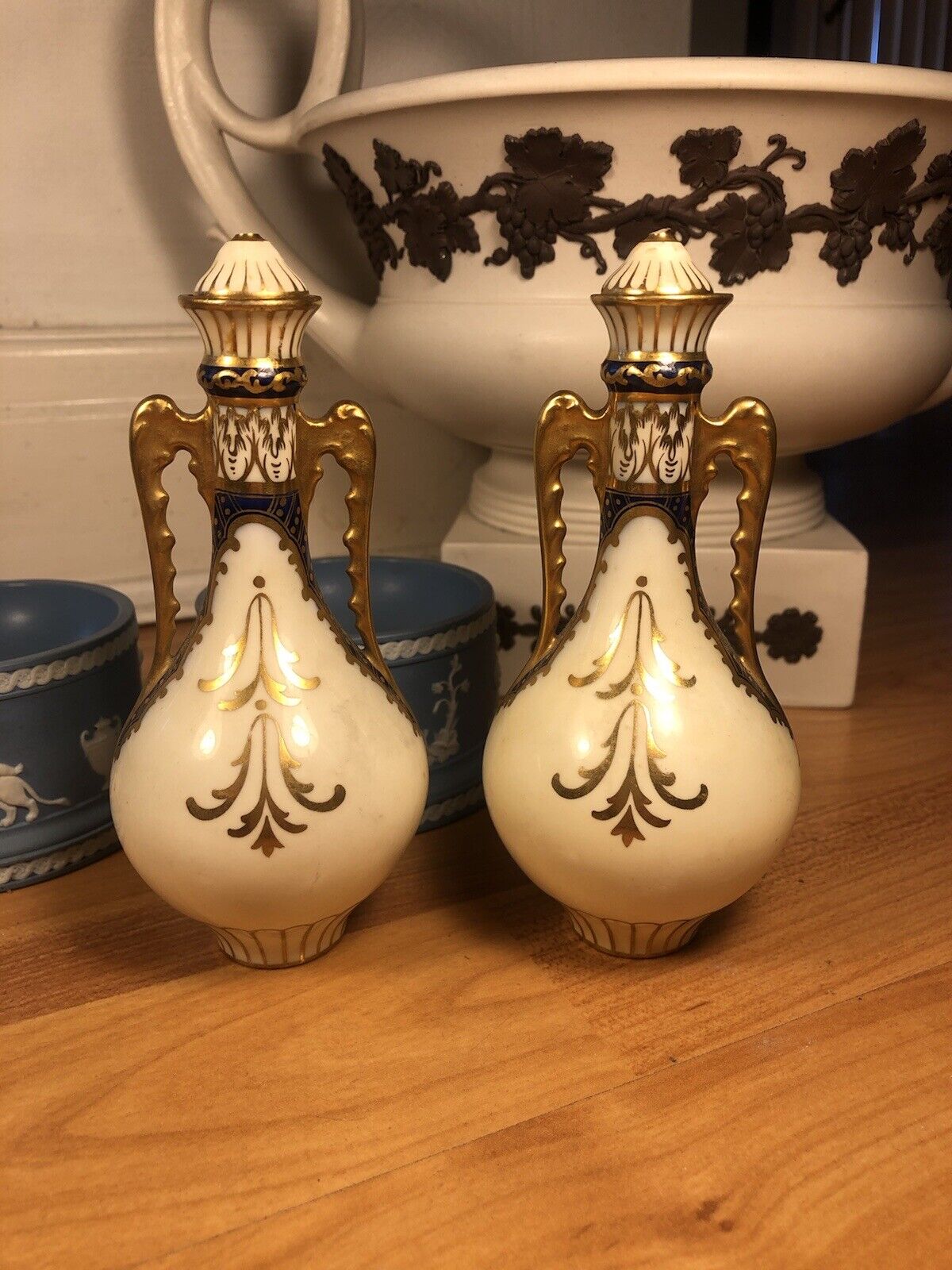 Wedgwood painted porcelain Miniature vase pair