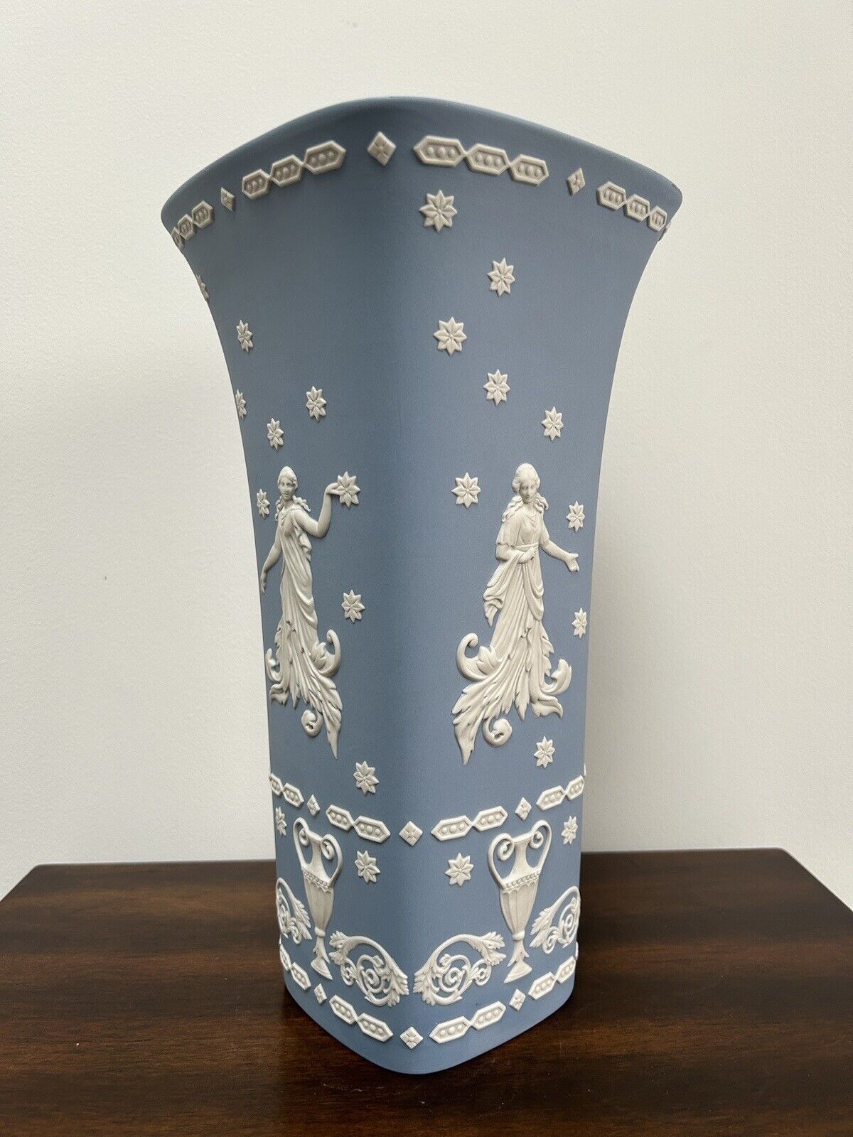 Wedgwood Jasperware 12” Vase Dancing Hours RARE Jasperware Trumpet Vase