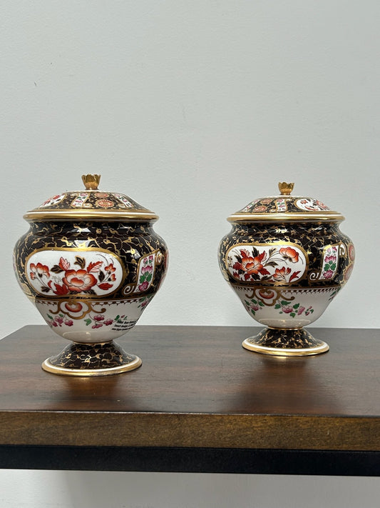 Pair Wedgwood Bone China Imari Covered Jars c.1900 Buckman Collection A/F0