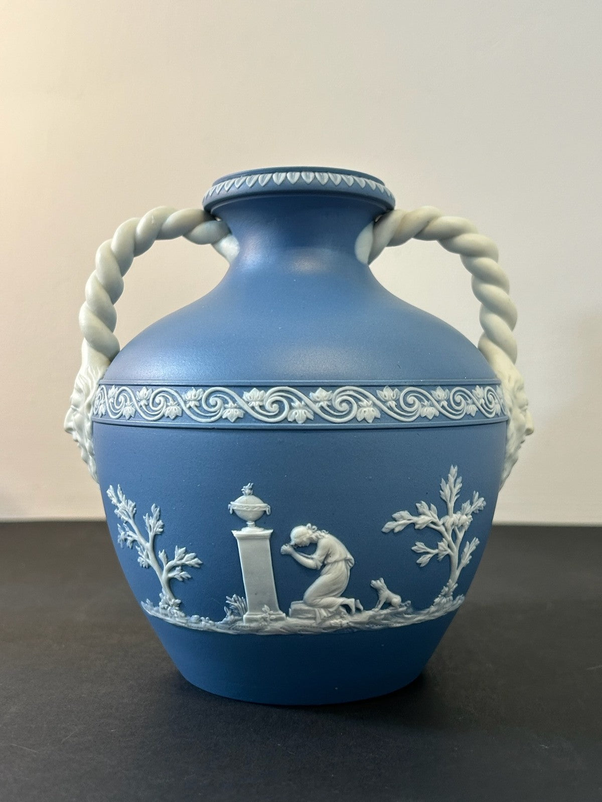 Pair Neale & Co Blue Jasper Vases 18th Century c1790 Rope Handles Mask Terminals9