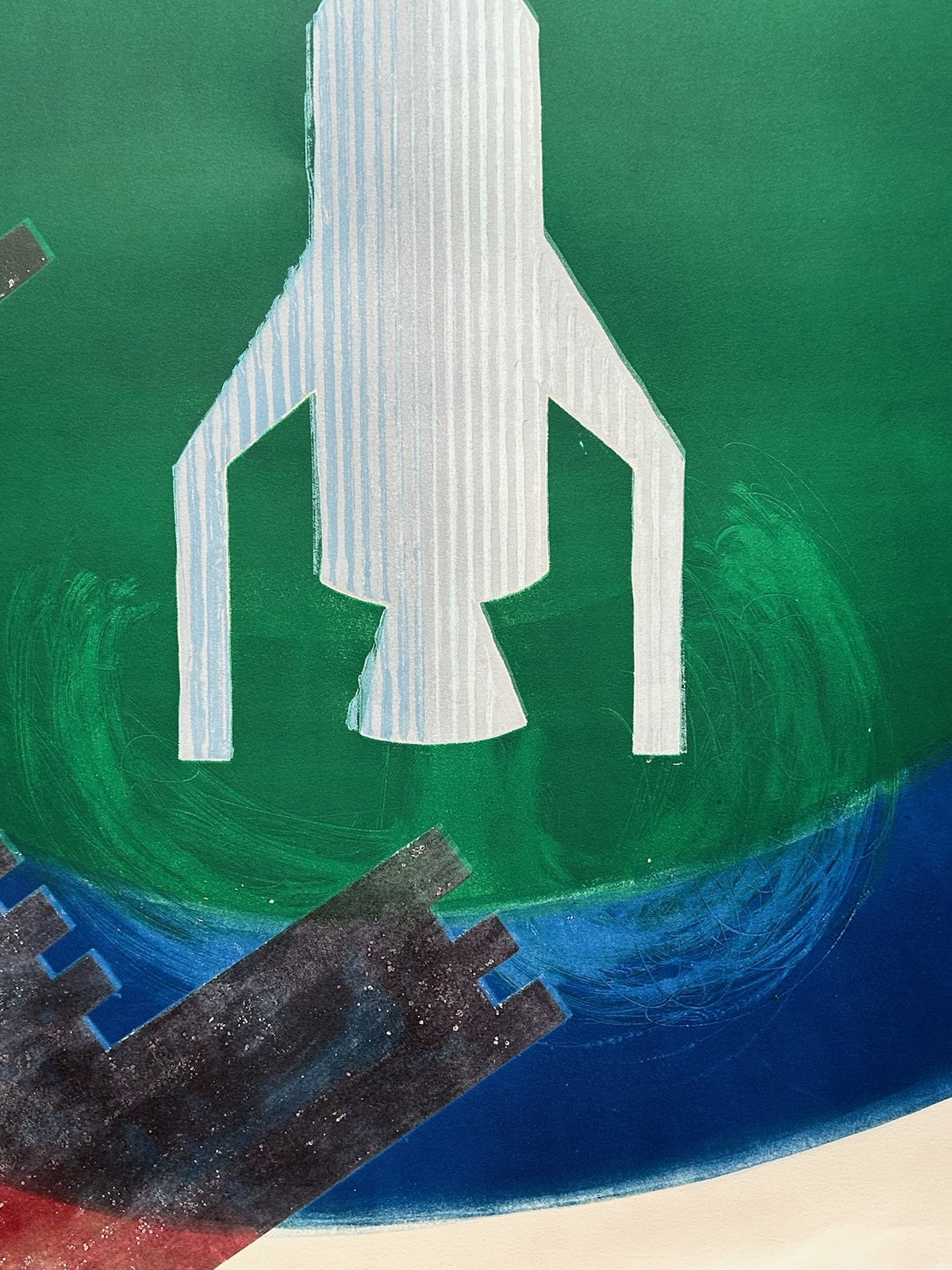 John Newling Signed Mixed Media on Paper Rocket Blindstamp 108cm1