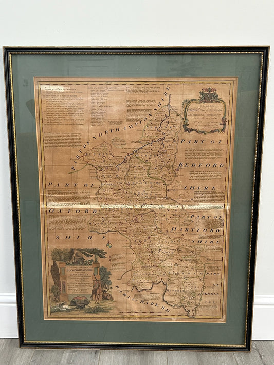 1756 Bowen Antique Map Buckingham Shire Hand Coloured Large English Atlas Framed0