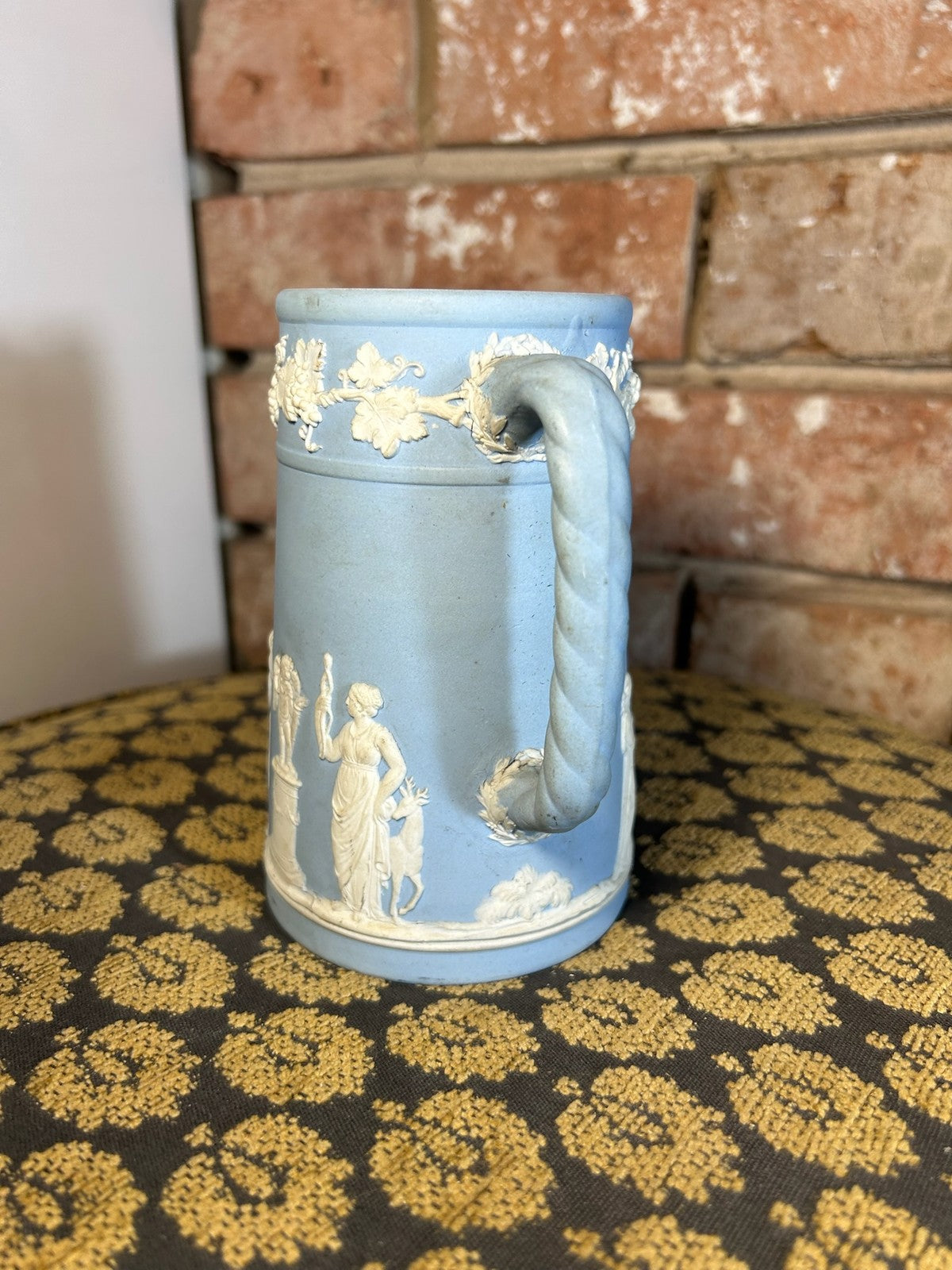 Antique Blue Jasper Dip Jug White Classical Figures Relief1