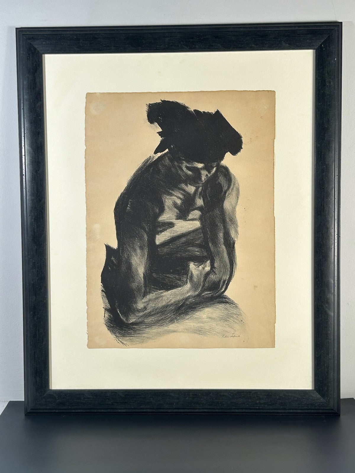 Nan Lurie Pencil Signed Lithograph Seated Figure Study 1930s WPA Artist Framed0