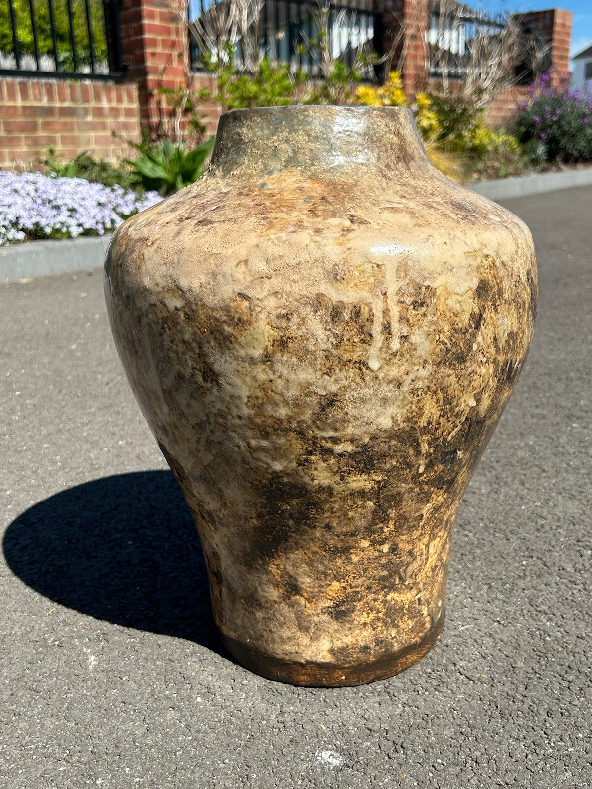 Averil Ainley Studio Pottery Vase Large Mottled Brown Cream Glaze Signed Label3