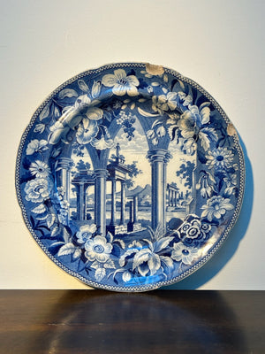 Antique Staffordshire Blue White Plate Tivoli Pattern Marked c1820 Transferware