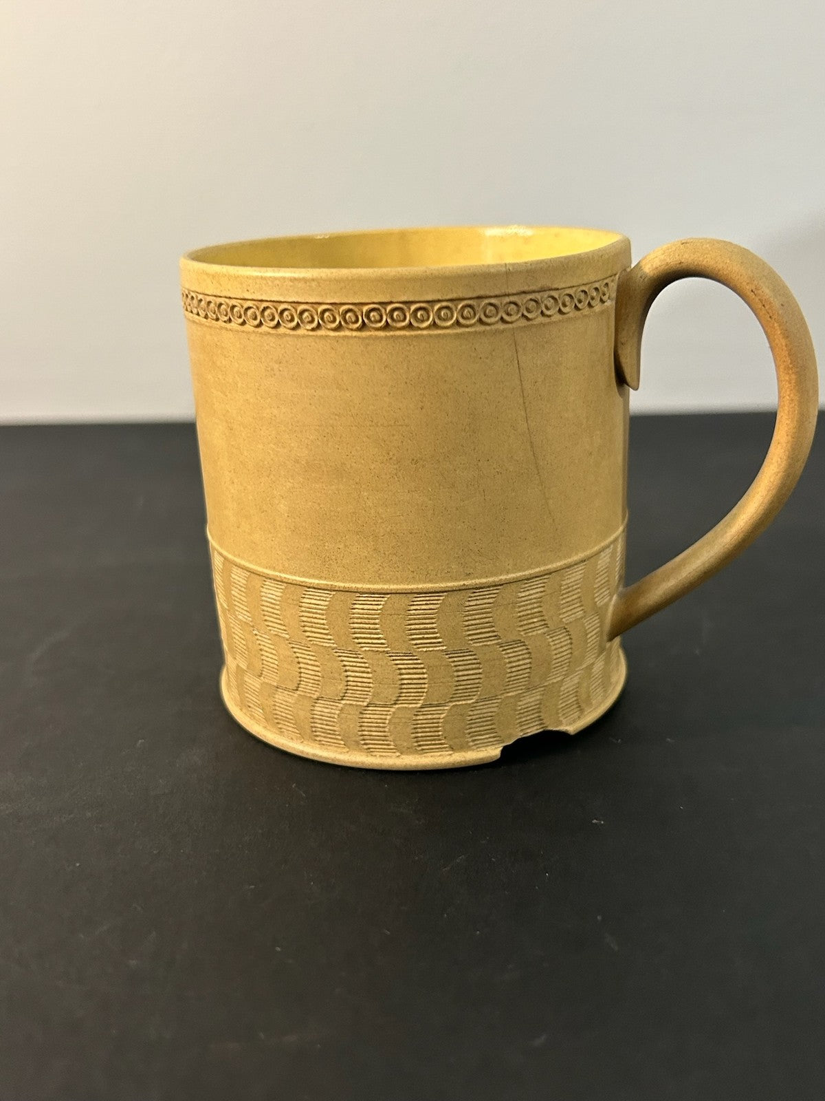 Antique English Caneware Cup c1800 1820 Engine Turned Basketweave 8cm A/F2