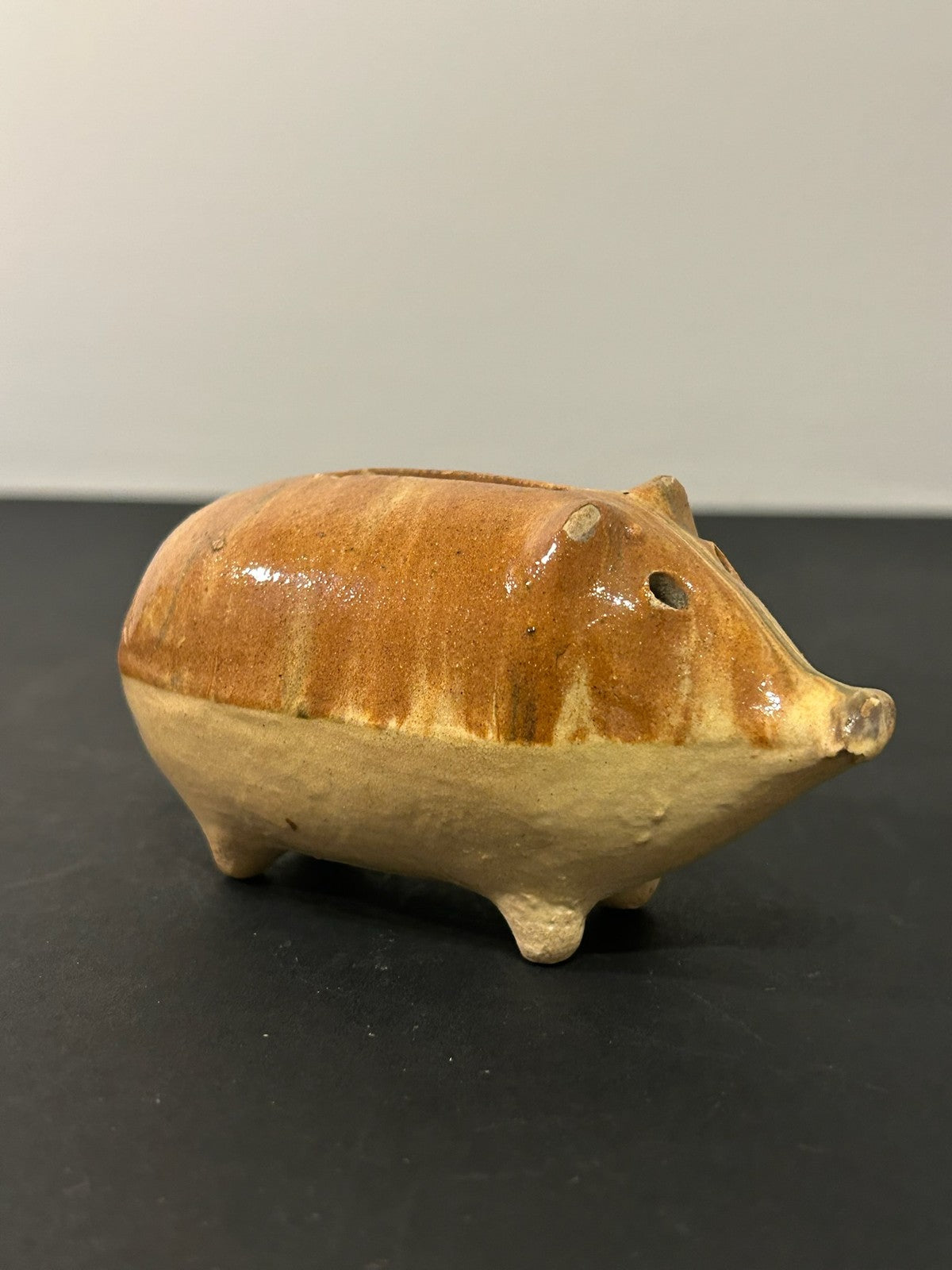 Antique 19th Century Slipware Pig Money Box Combed Slip Honey Glaze Folk 11cm1