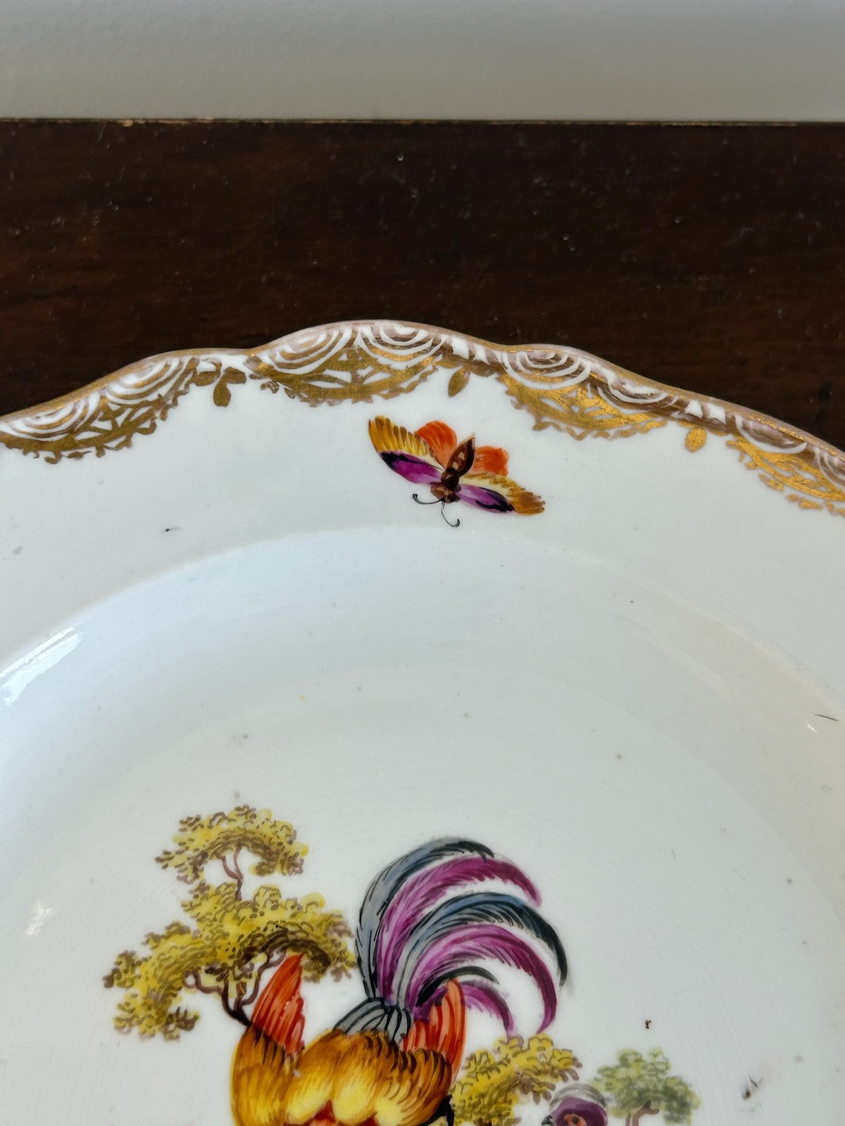 Antique Meissen Hand Painted Birds & Insects Plate Crossed Swords 20cm2