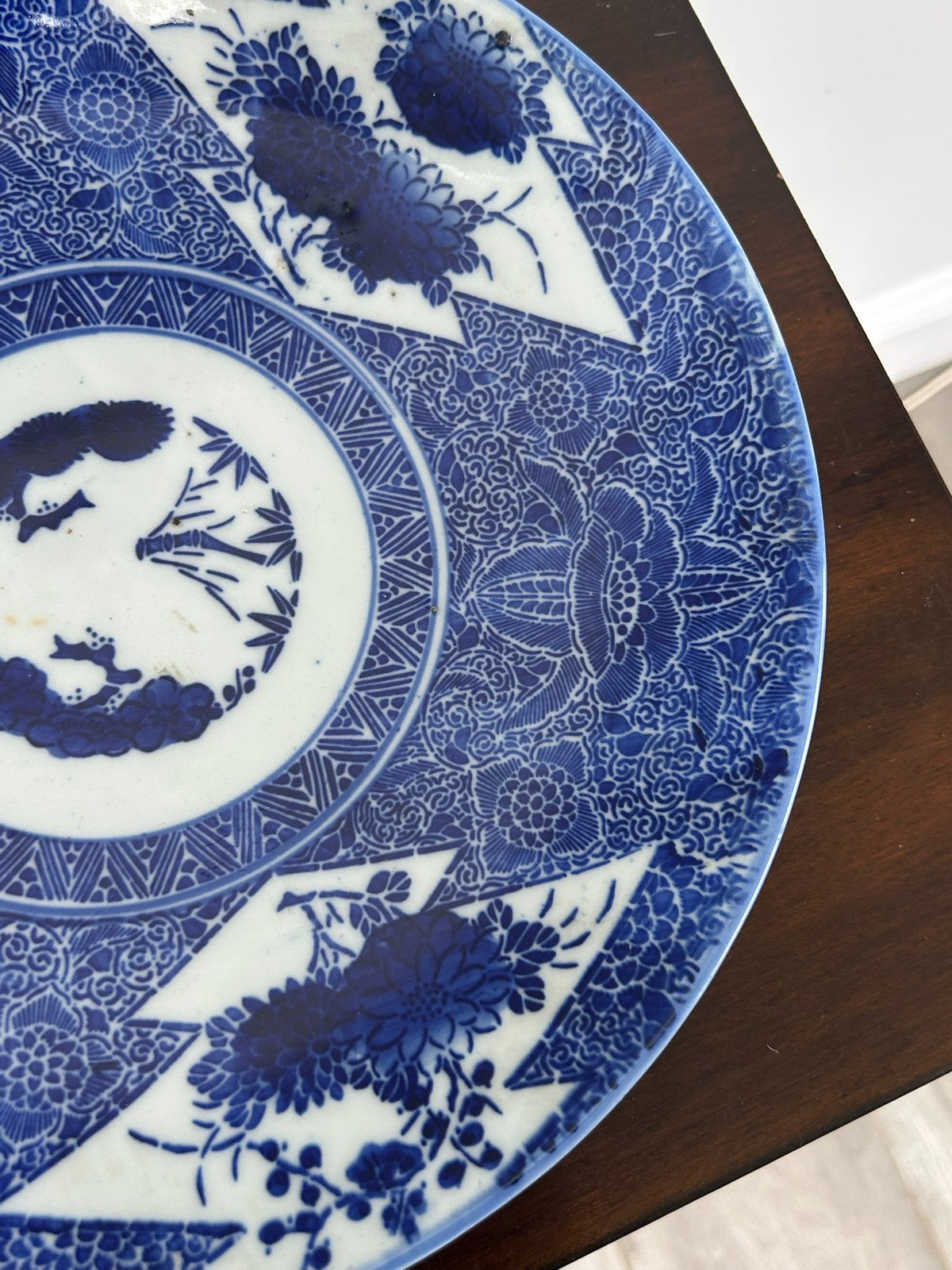 Japanese Arita Blue & White Transfer Plate Roundel & Border 28cm3
