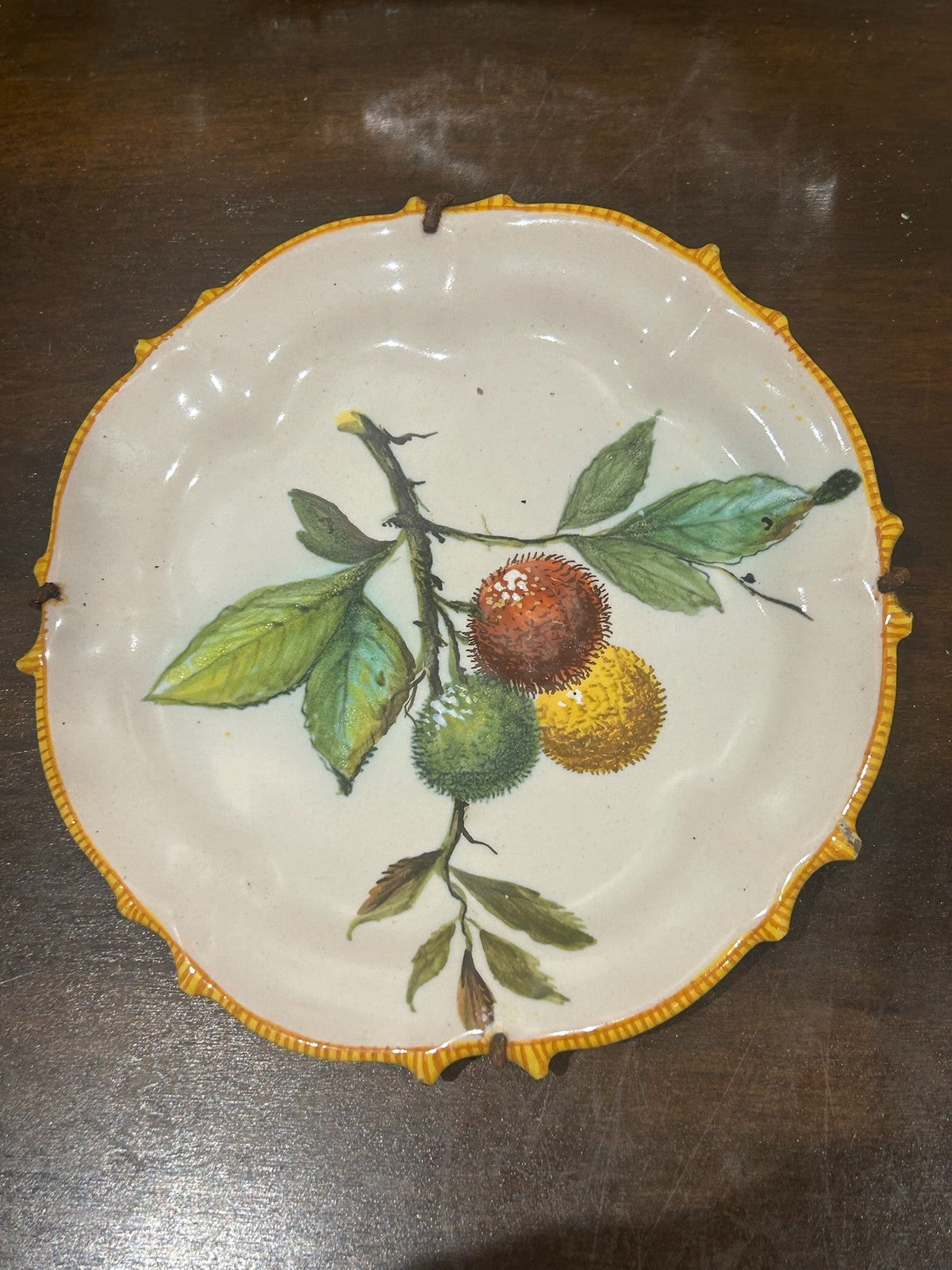 Set 4 Italian Maiolica Wall Plates Hand Painted Lemons Fruit Ornate4