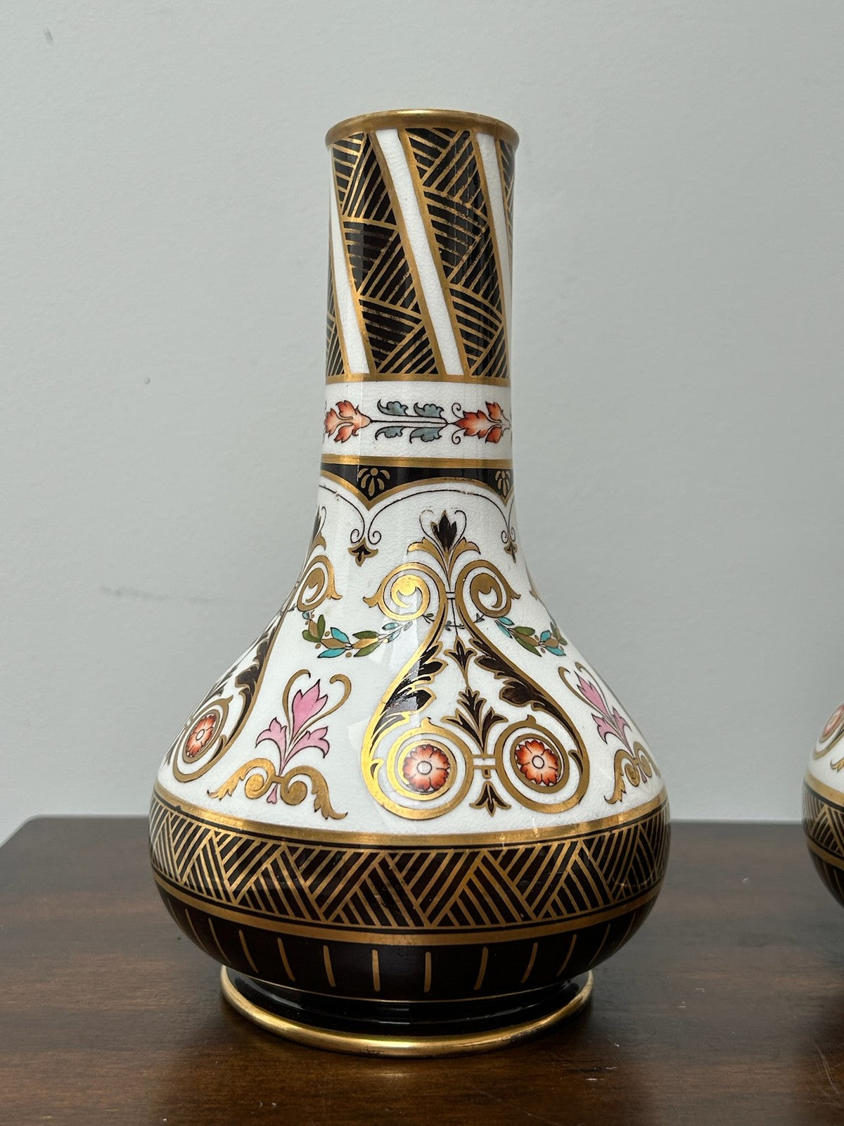 Pair Imari Bone China Bottle Vases c.1885 (one restored) Ex Rinaldo1