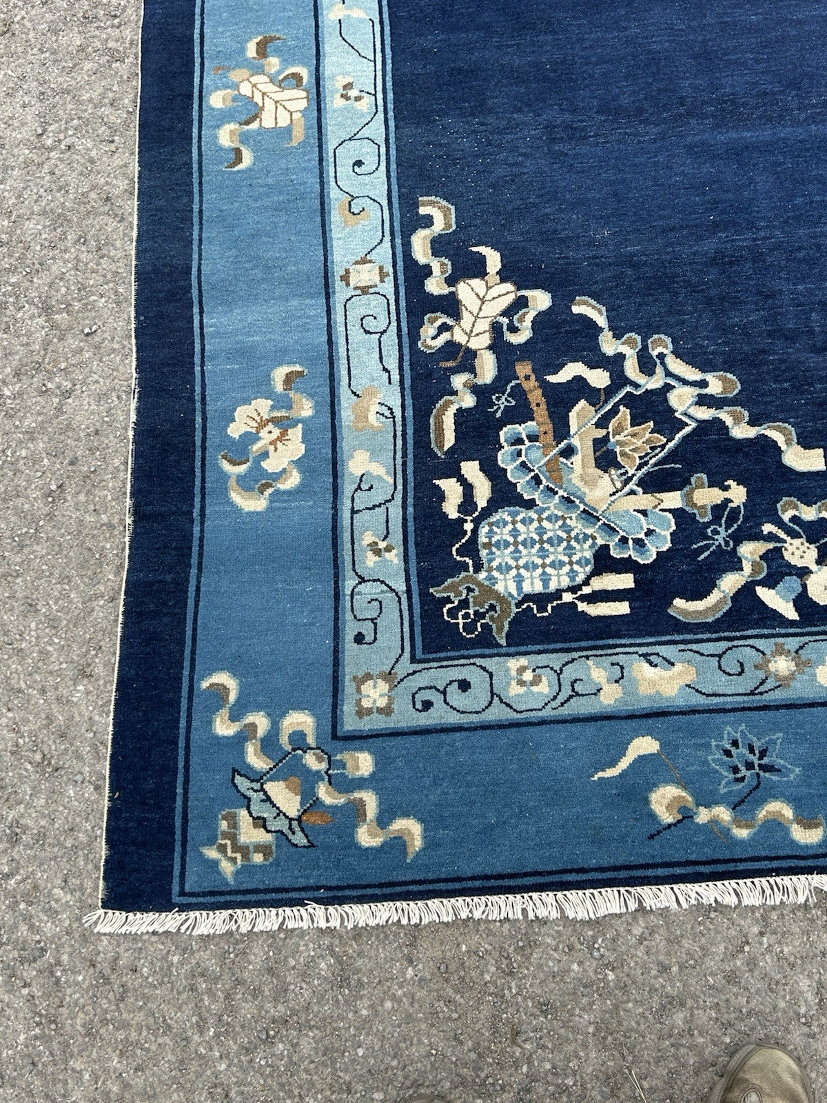 Antique Chinese Peking Carpet c.1920s Blue Ground Hand Knotted Wool Large Rug9