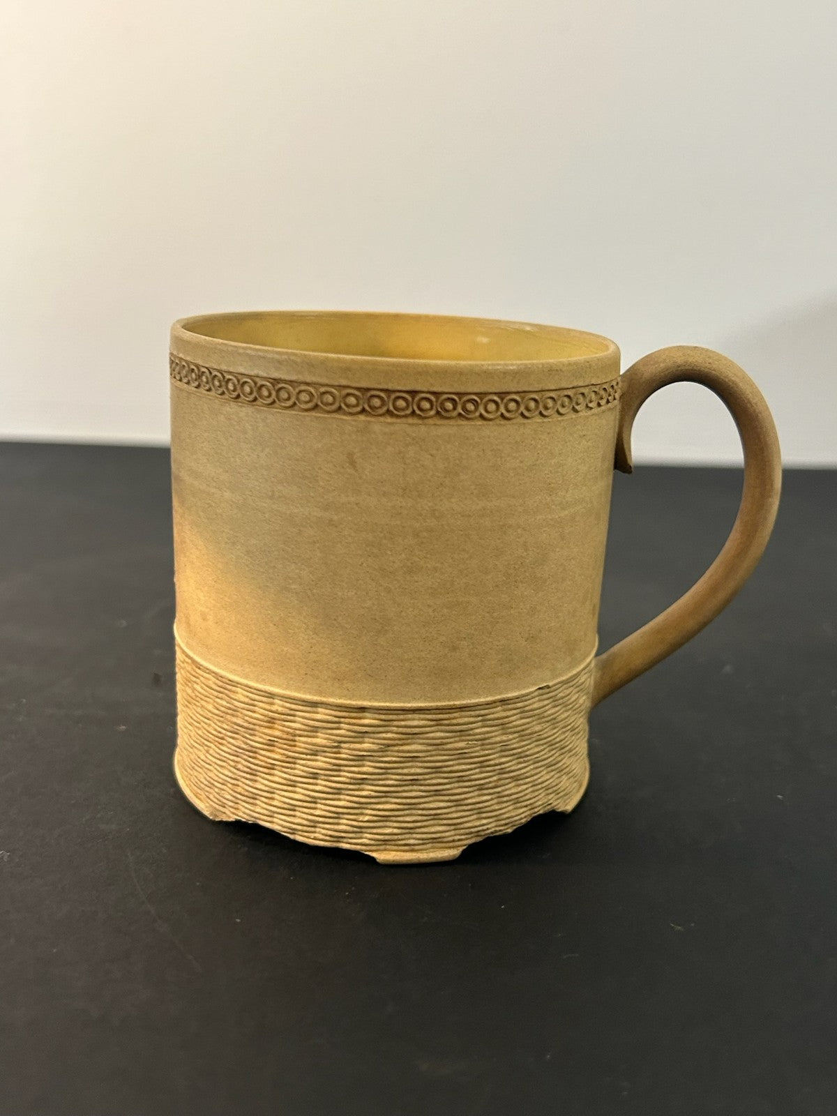 Antique English Caneware Cup c1800 1820 Engine Turned Basketweave 8cm A/F2