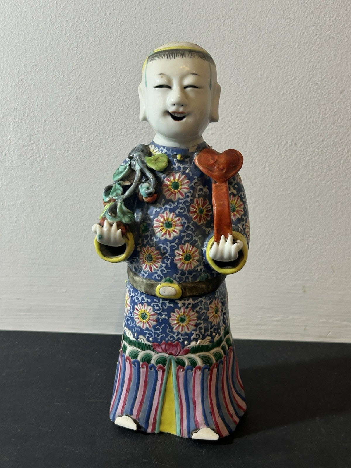 Antique Chinese Famille Rose Porcelain Laughing Boy Figure Qing Circa 1800 Ruyi 0