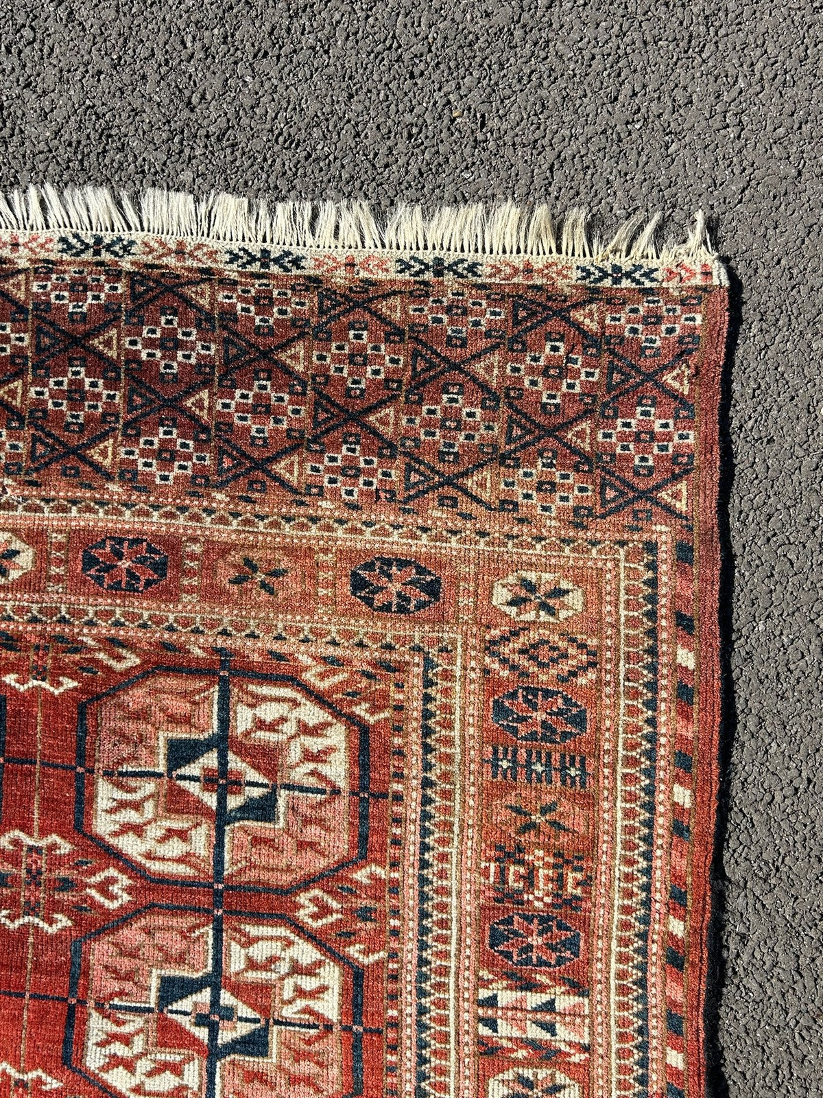 Antique Tekke Turkmen Rug Hand Knotted Wool Bokhara Gul Early 20thC 110x130cm10