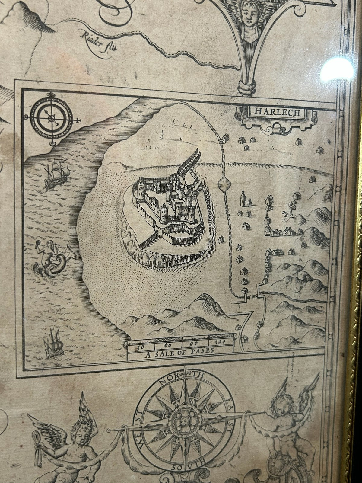 John Speed Merionethshire Antique Map 1676 Bassett & Chiswell Edition Framed6