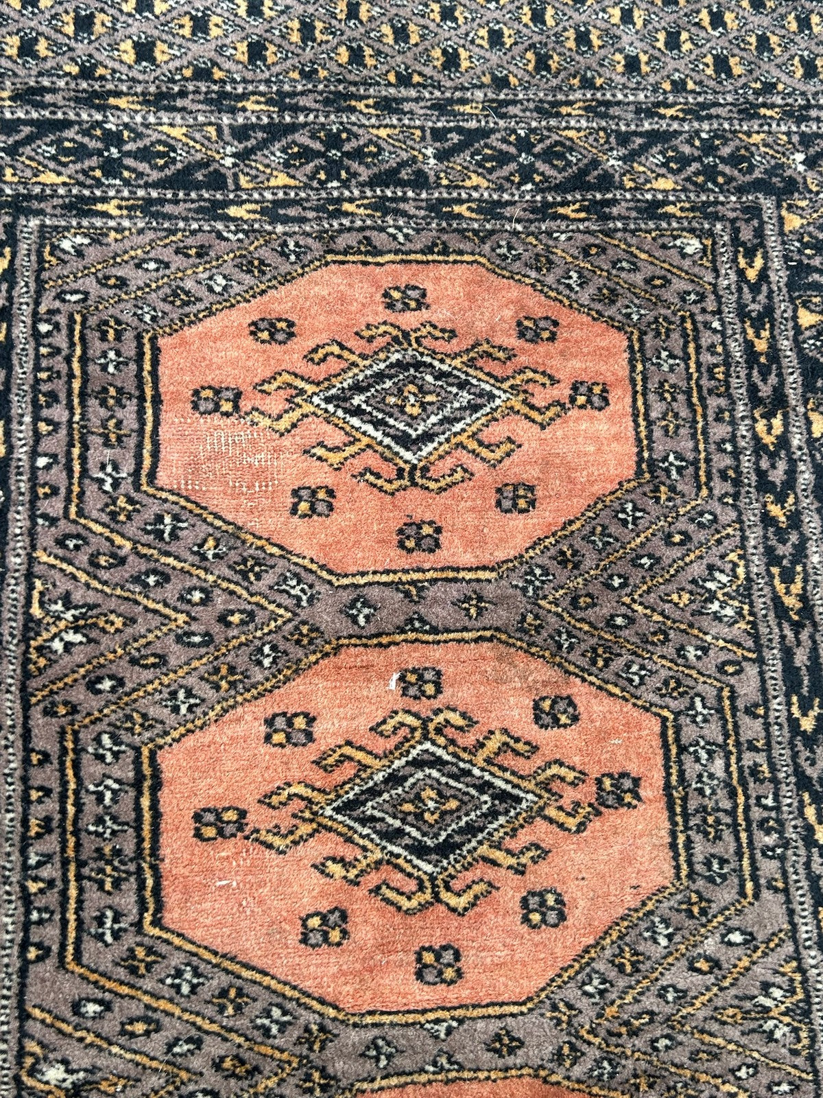Vintage Pakistani Bokhara Prayer Rug Pushti Mat 3 Guls Hand Knotted Wool 90cm4