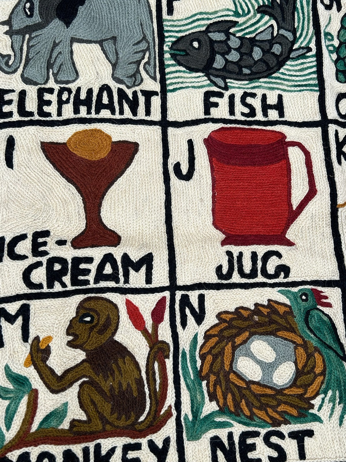 Handwoven Folk Nursery Alphabet ABC Embroidered Wool Tapestry Wall Hanging2