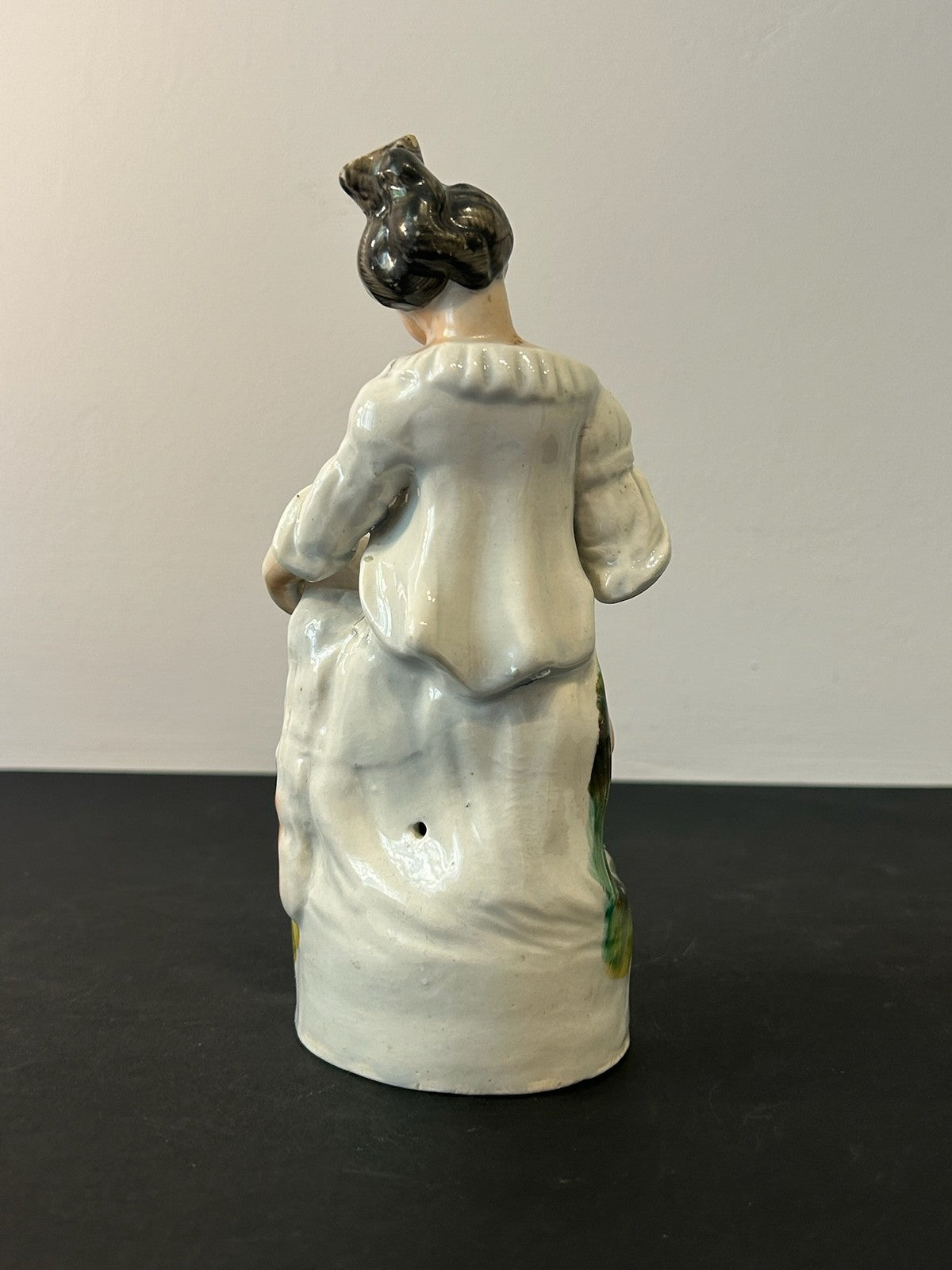 Antique Victorian Staffordshire Figure Seated Girl Playing Mandolin Flowers 20cm5