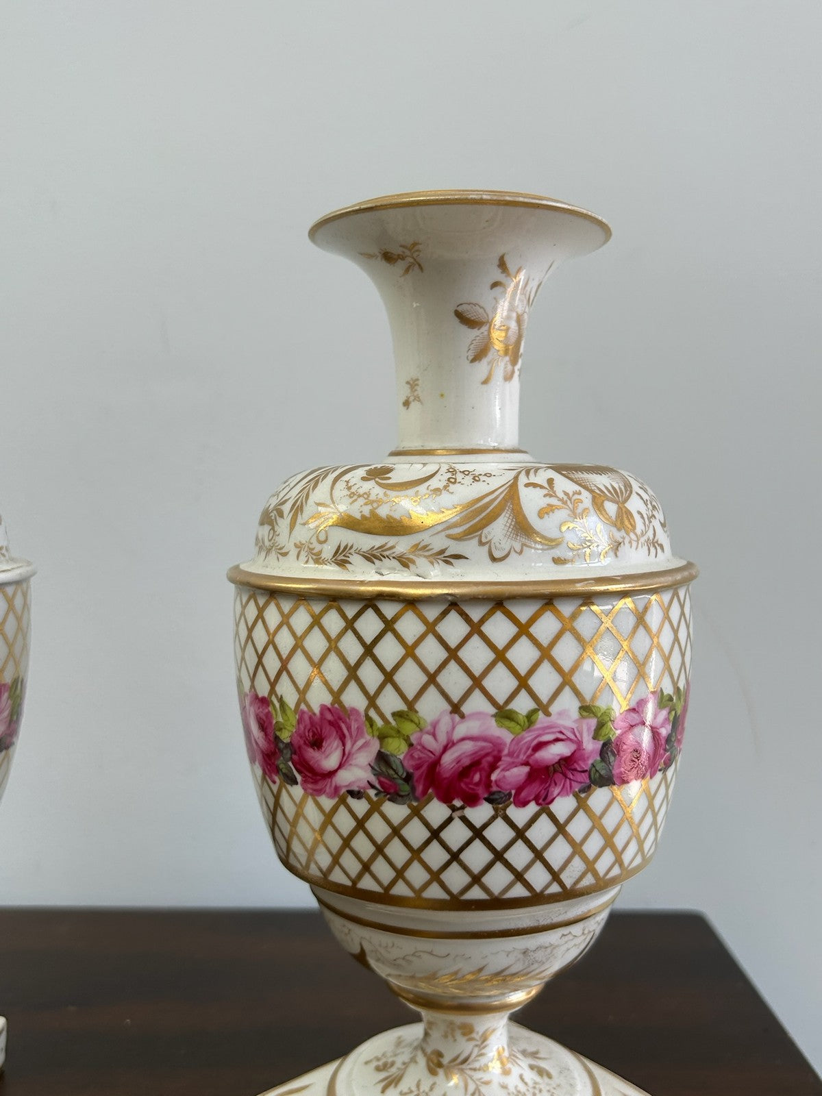 Pair Royal Crown Derby Hand Painted Porcelain Vases Antique English Marks5