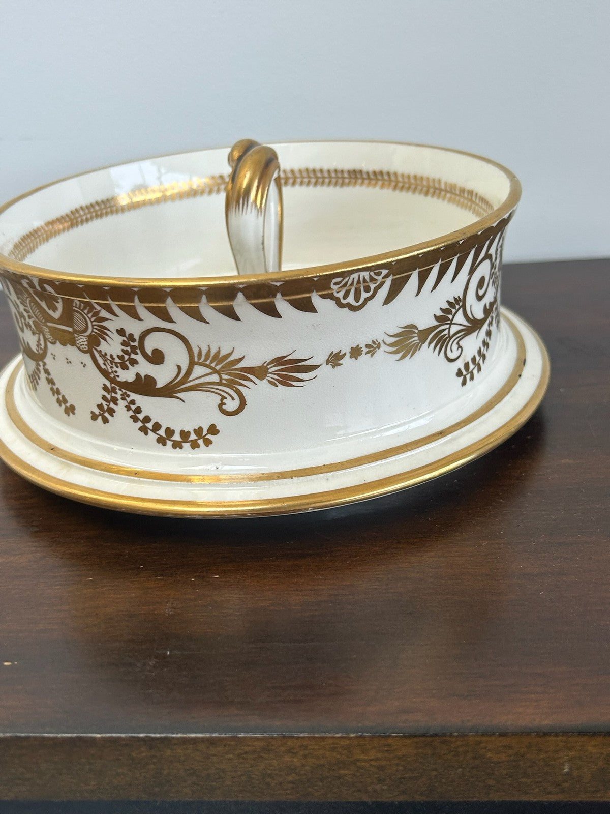 British Porcelain Ice Pail Cover / Lid Gilt & Floral Twin Handled9