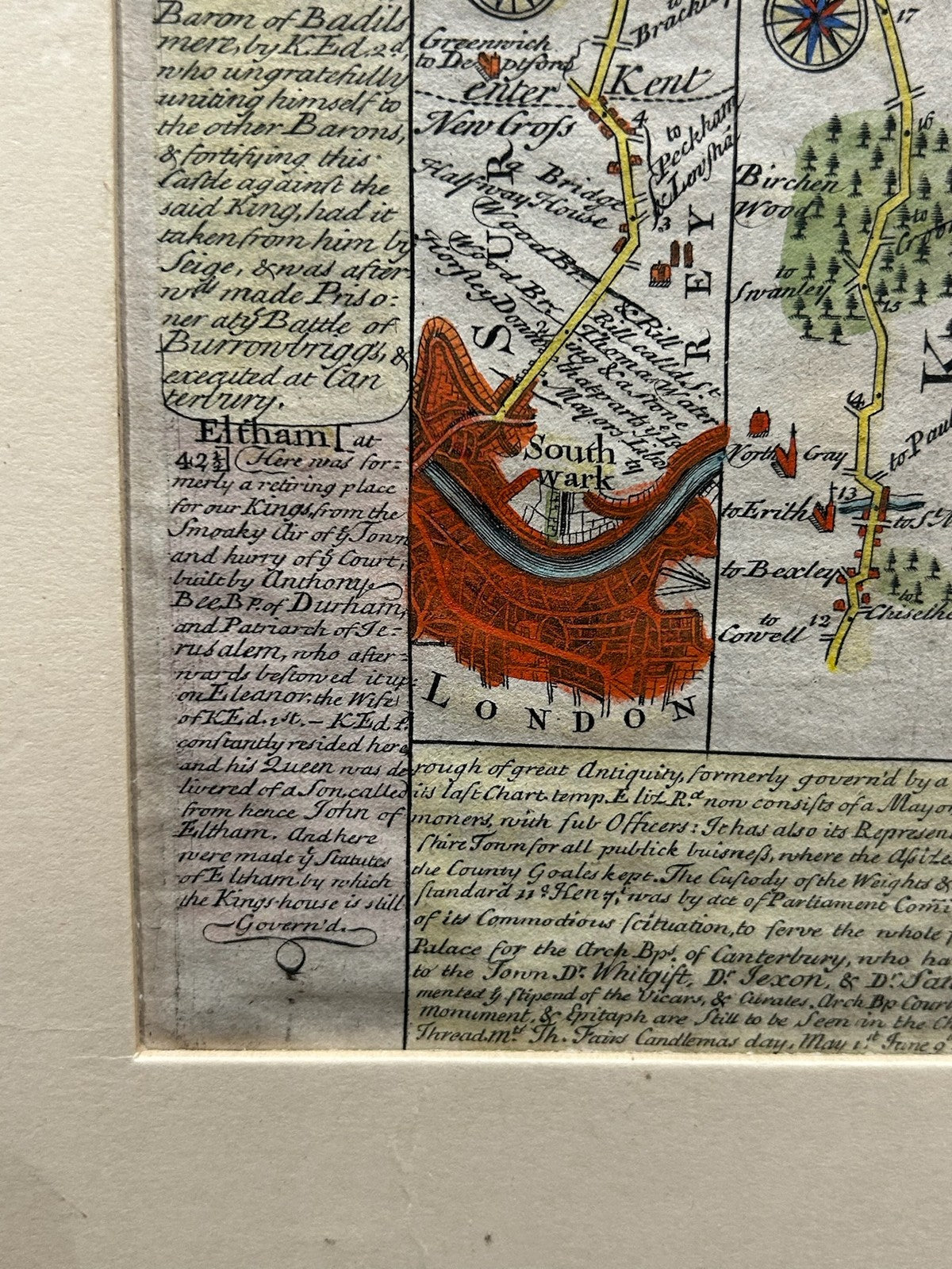 Antique Owen Bowen Britannia Depicta Road Map Kent Maidstone Leeds Castle3