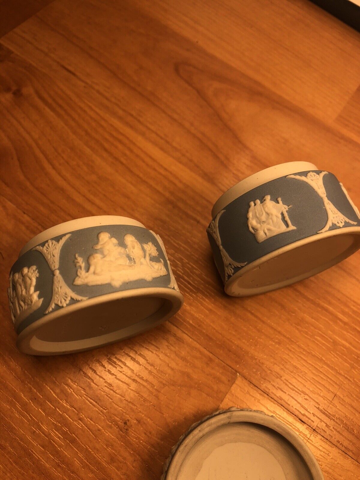 Pair light blue early wedgwood pill boxes - 19th century