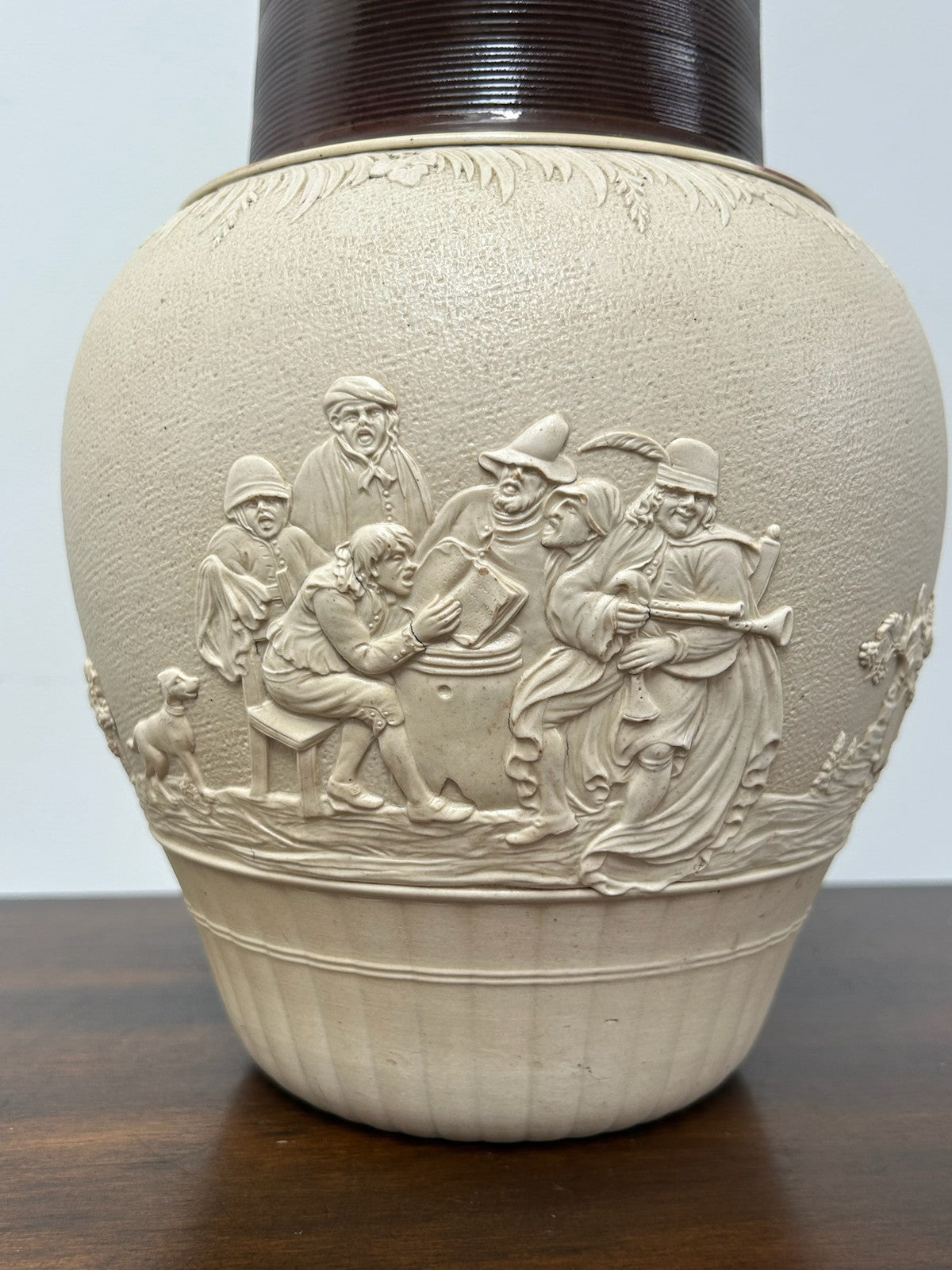 Large Turner Stoneware Jug 27cm Bacchanalian Figural Relief Georgian c18003