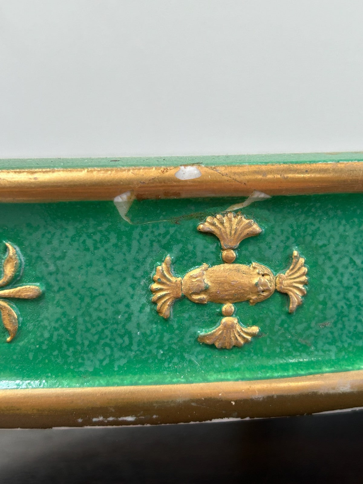 Antique Green Ground Porcelain Plateau Stand Gilt Paw Feet Floral Centre7