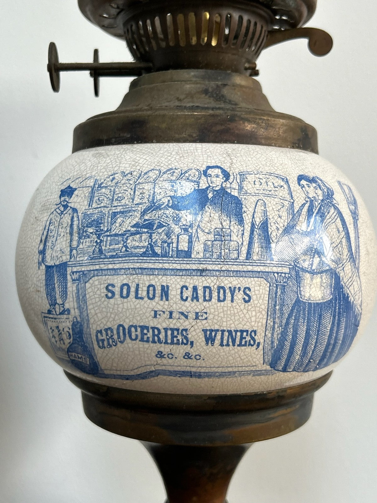 Pair Victorian Style Advertising Oil Lamps Grocer & Liquor A/F5