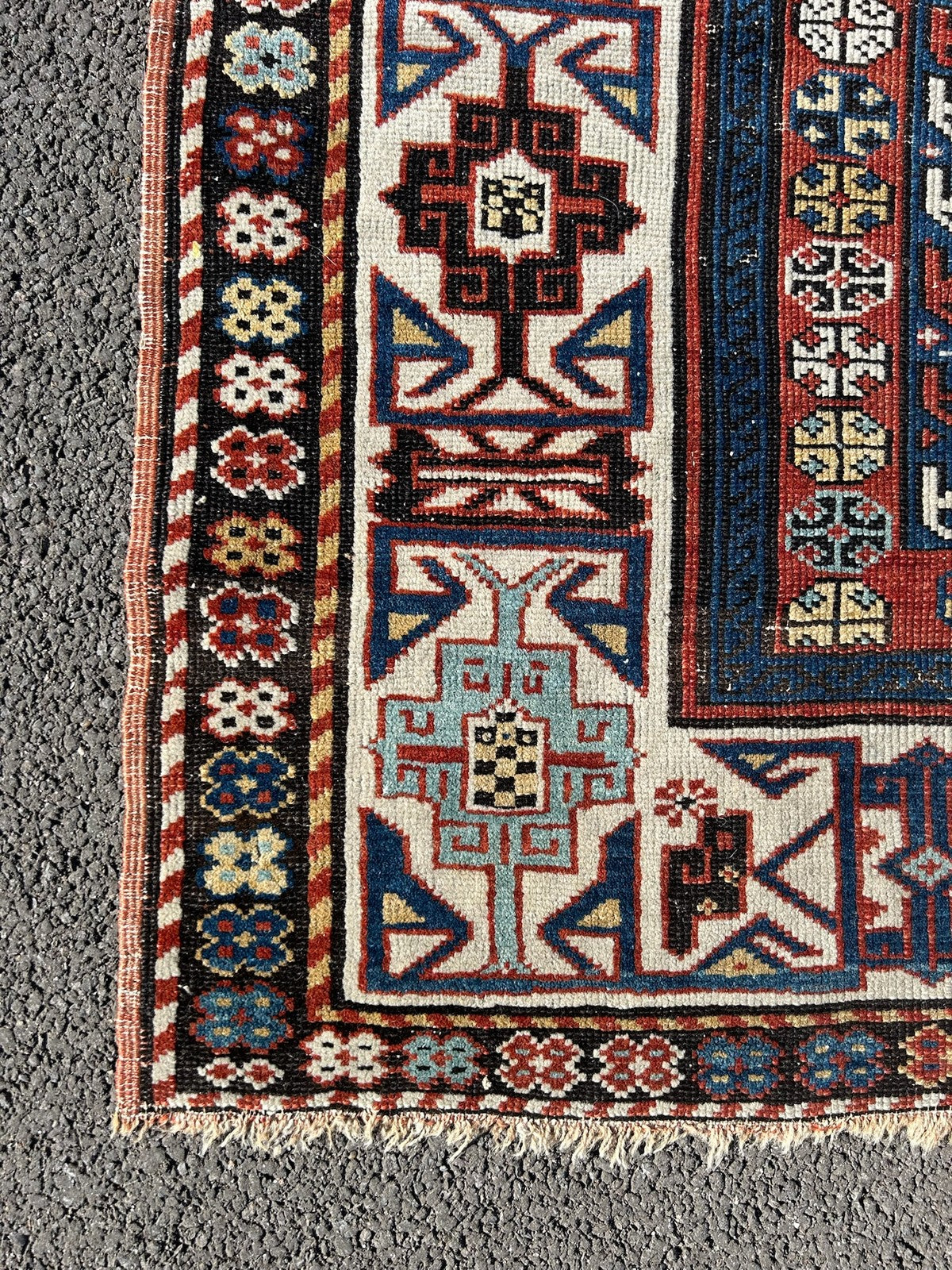 Antique Caucasian Kuba Shirvan Afshan Rug Hand Knotted Wool Blue 19thC 150x100cm2
