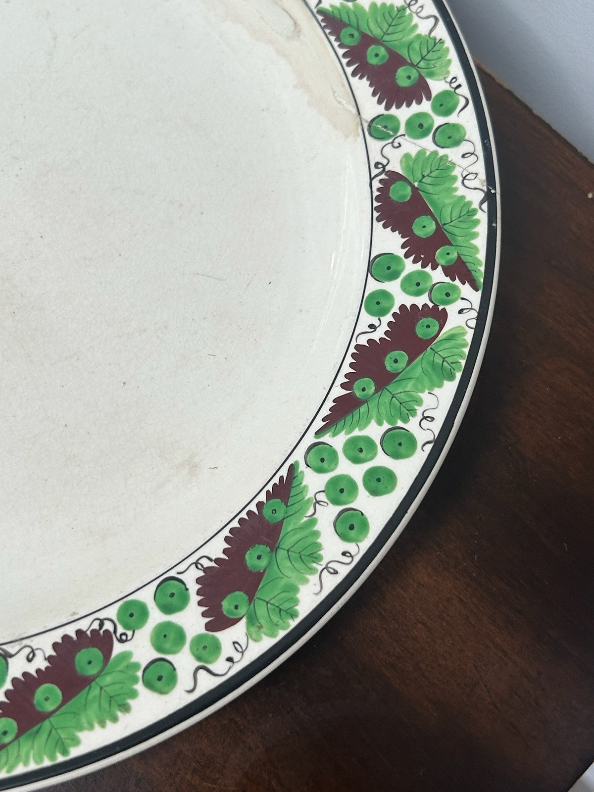 Antique Spode Creamware Plate Hand Painted Green Purple Vine Grape Border 25cm3