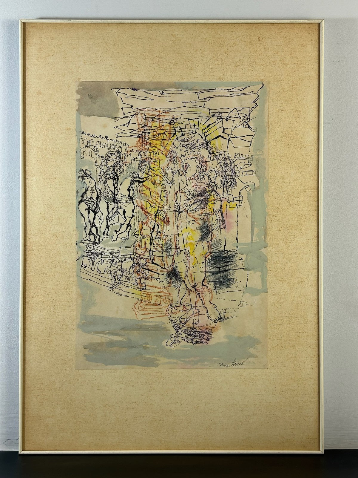 Nan Lurie Original Signed Mixed Media Abstract Figures Ink Wash WPA Artist0