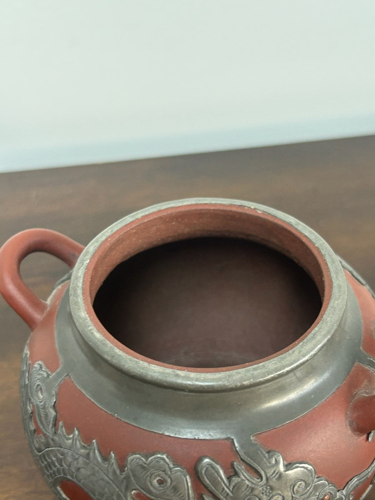 Chinese Yixing Zisha Stoneware & Pewter Mounted Vessel 11cm7