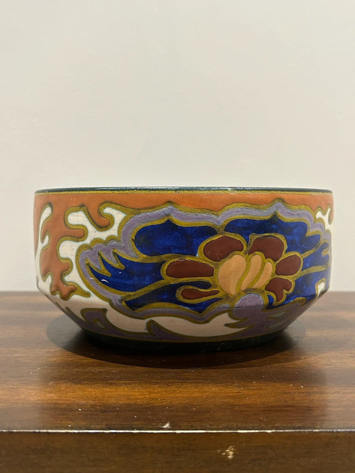 Gouda Holland Art Deco Pottery Bowl Hand Painted Floral1