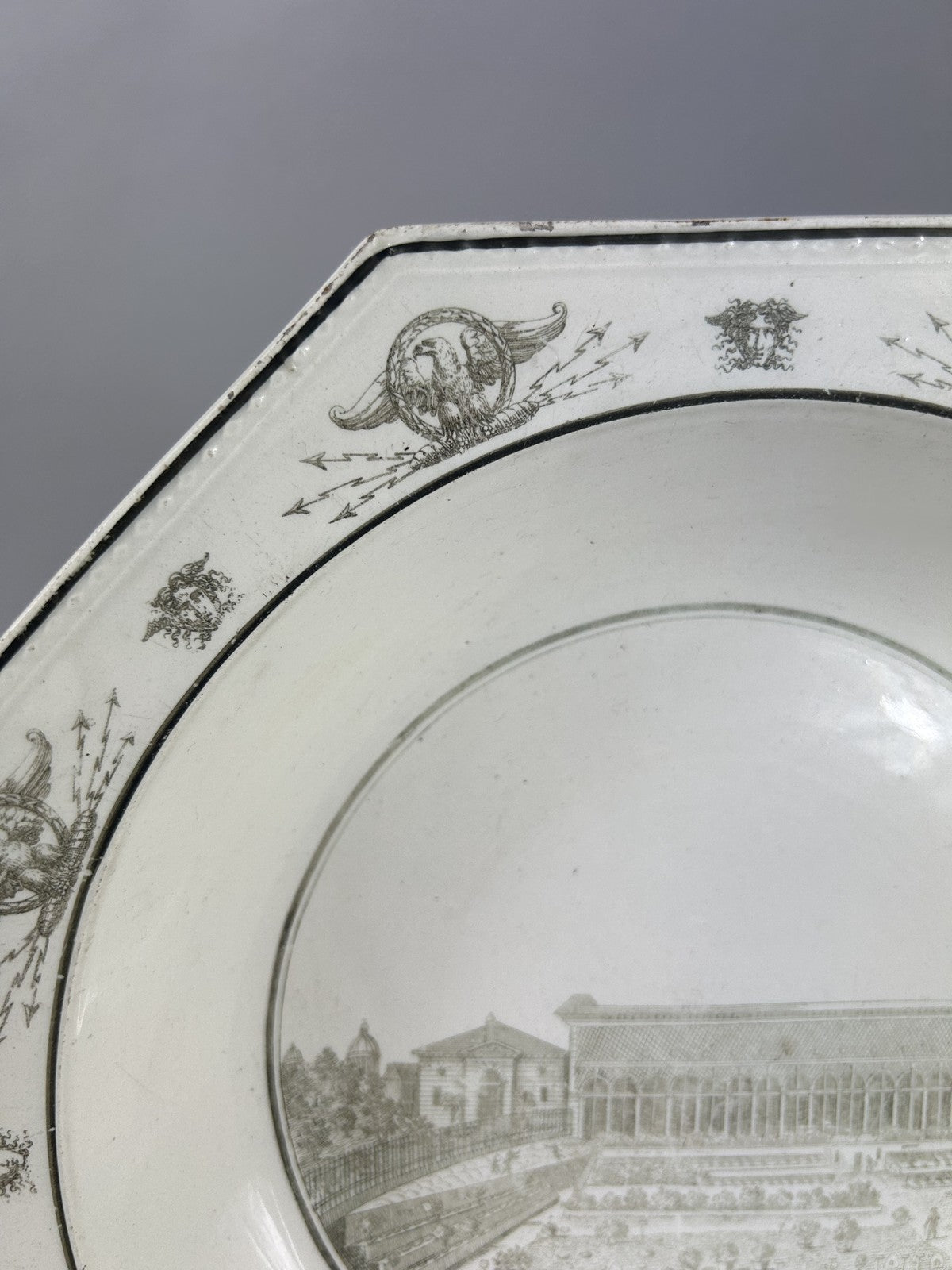 Antique Creil Paris “Vue de la Grande Serre” Transferware Plate