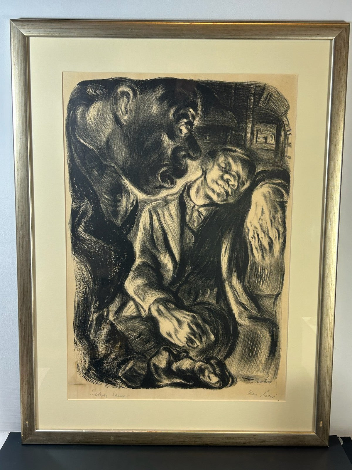 Nan Lurie Subway Scene Pencil Signed Lithograph 1930s WPA Federal Art Project0