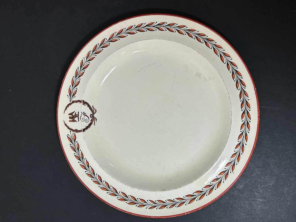 Antique Wedgwood Queens Ware Crested Plate Eagle Laurel Mortlocks 1887 21cm0