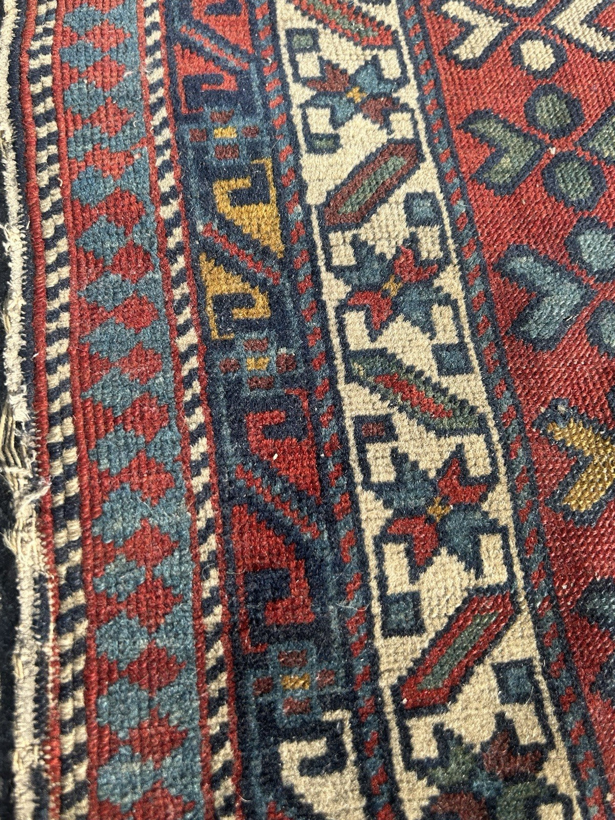 Antique Caucasian Kuba Rug c1900 Blue Lattice Chichi Hand Knotted Wool 127x155cm3