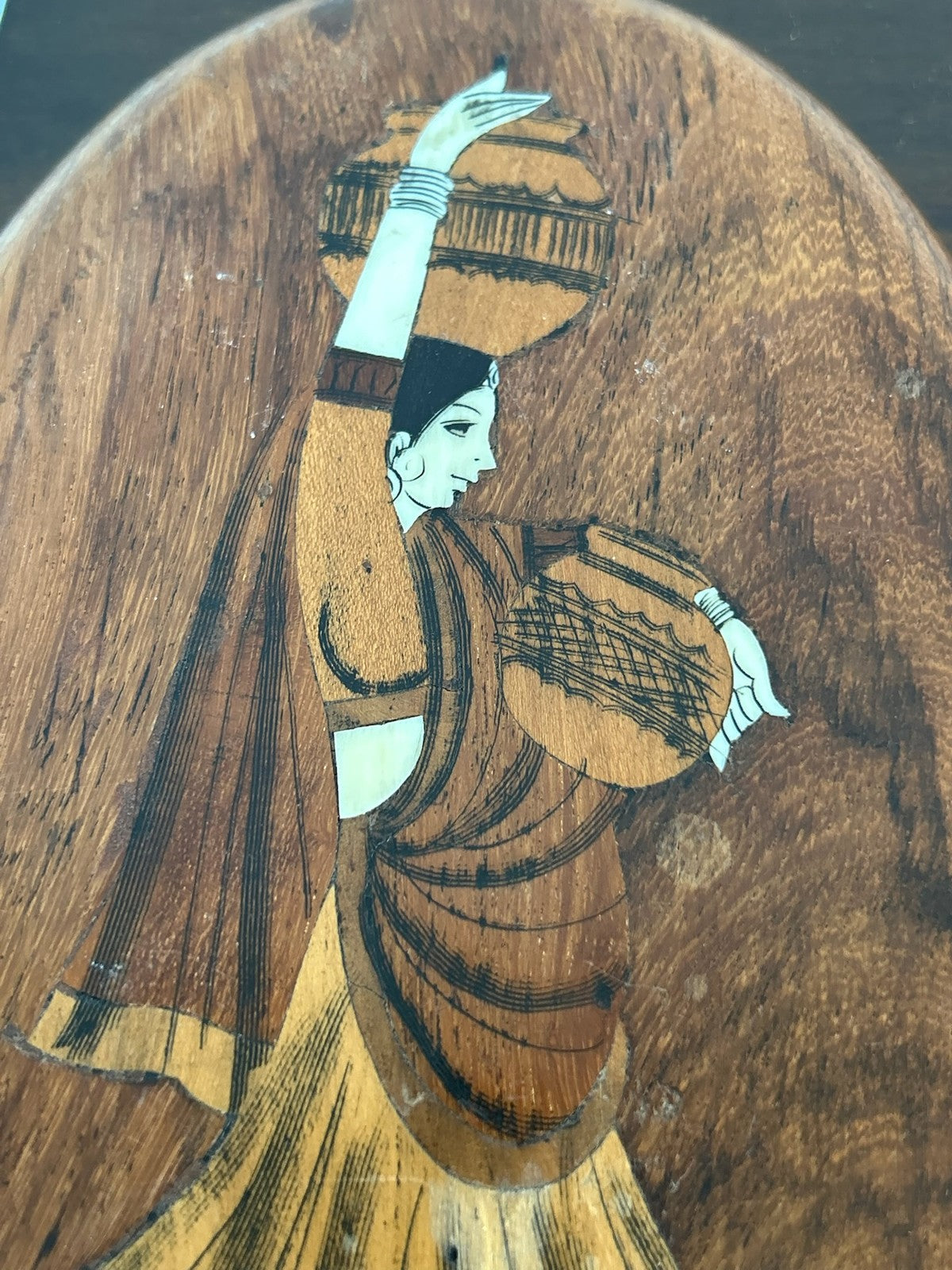 Antique Inlaid Marquetry Oval Plaques Figural Sorrento Style6