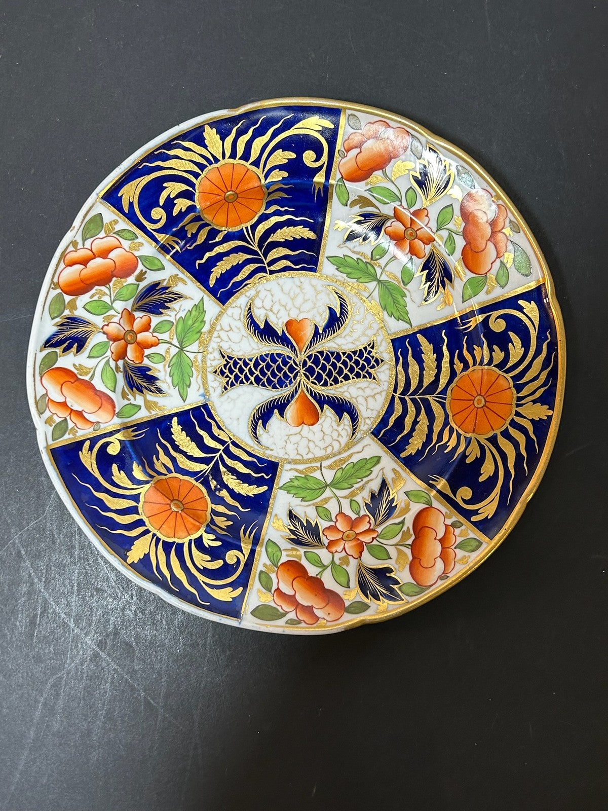 Antique English Porcelain Imari Plate Old Japan Pattern Cobalt Gilt 20cm0