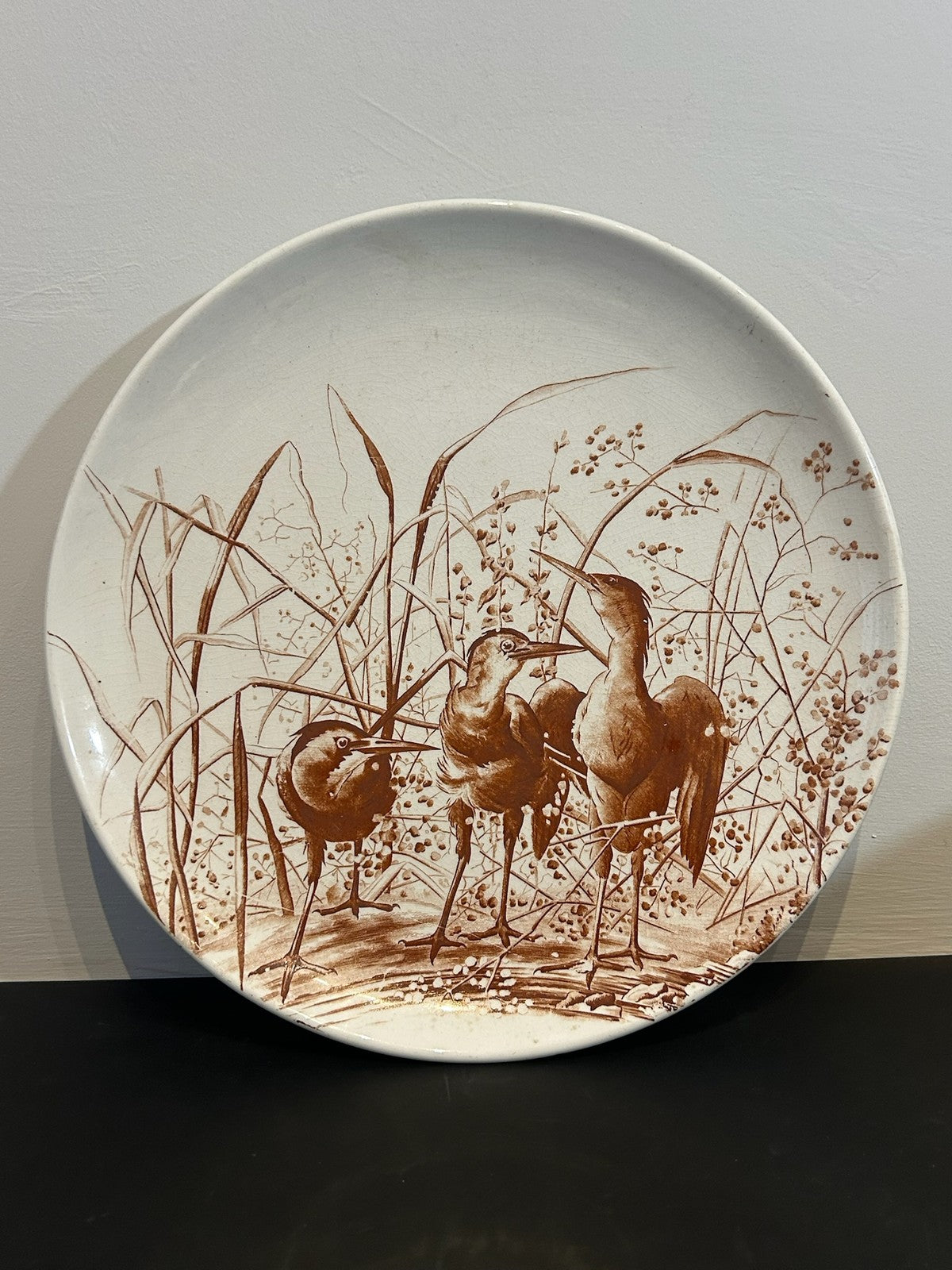 Victorian W&W Alton Pattern Brown Transfer Plate Storks 1886 A/F0