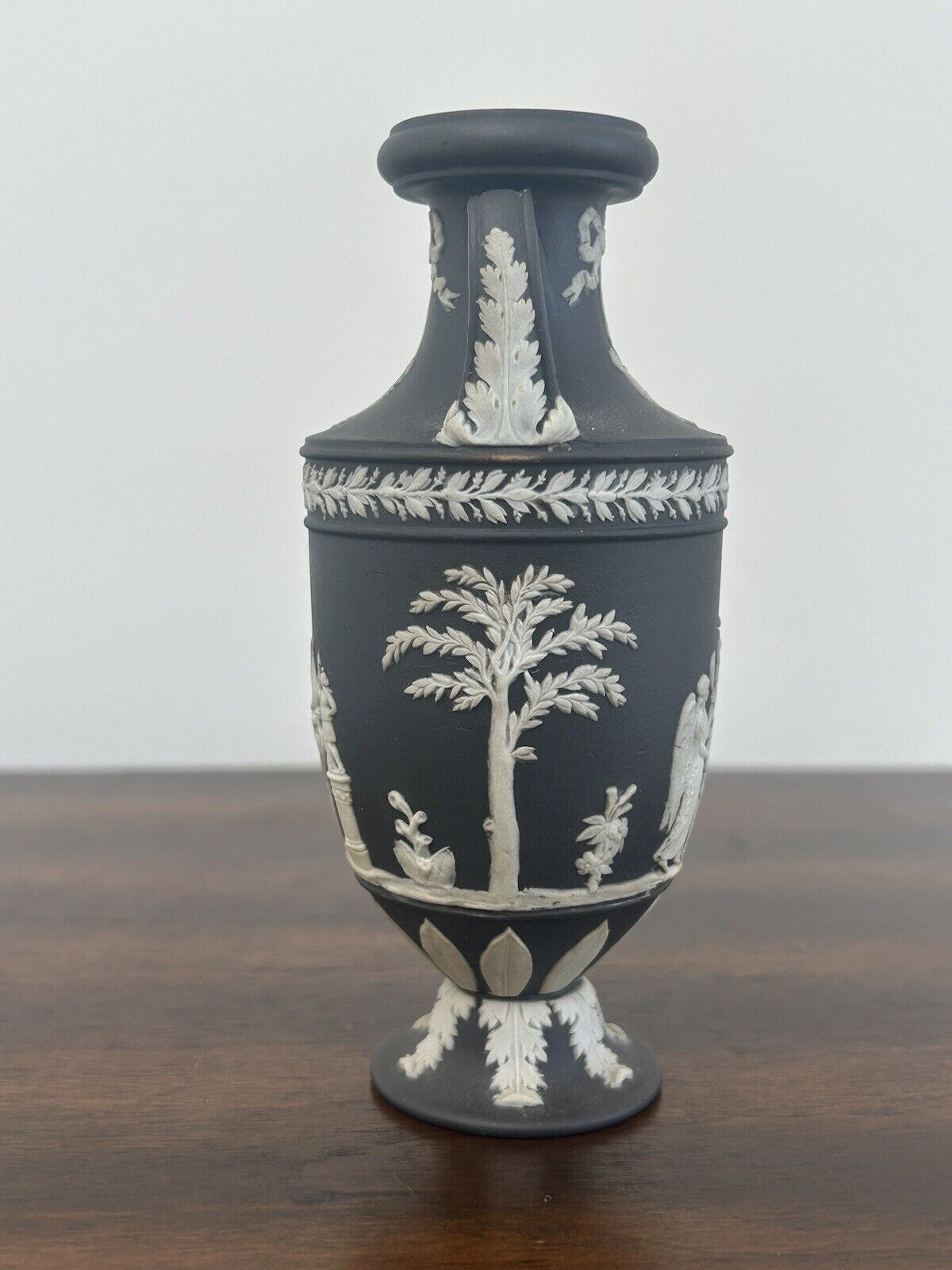 Wedgwood Jasperware Minature Trophy Vase Black Urn Vase Wegwood