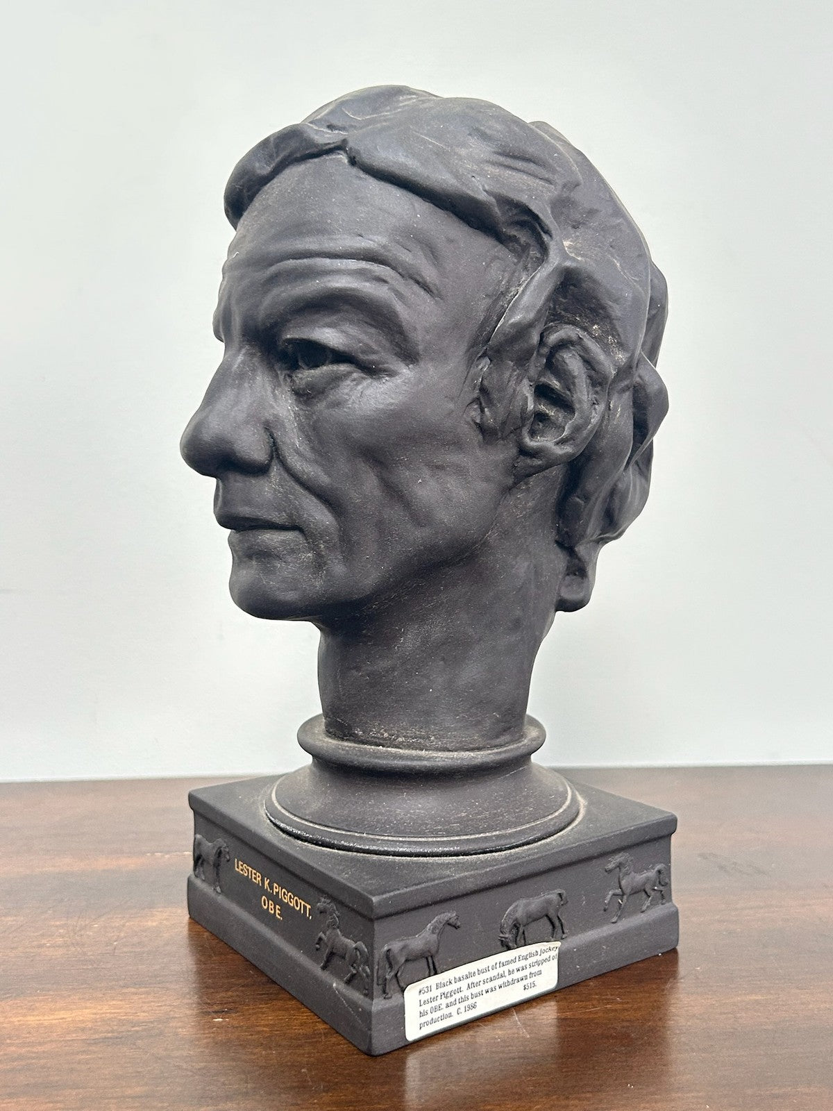 Wedgwood Black Basalt Bust Lester Piggott OBE 23cm2